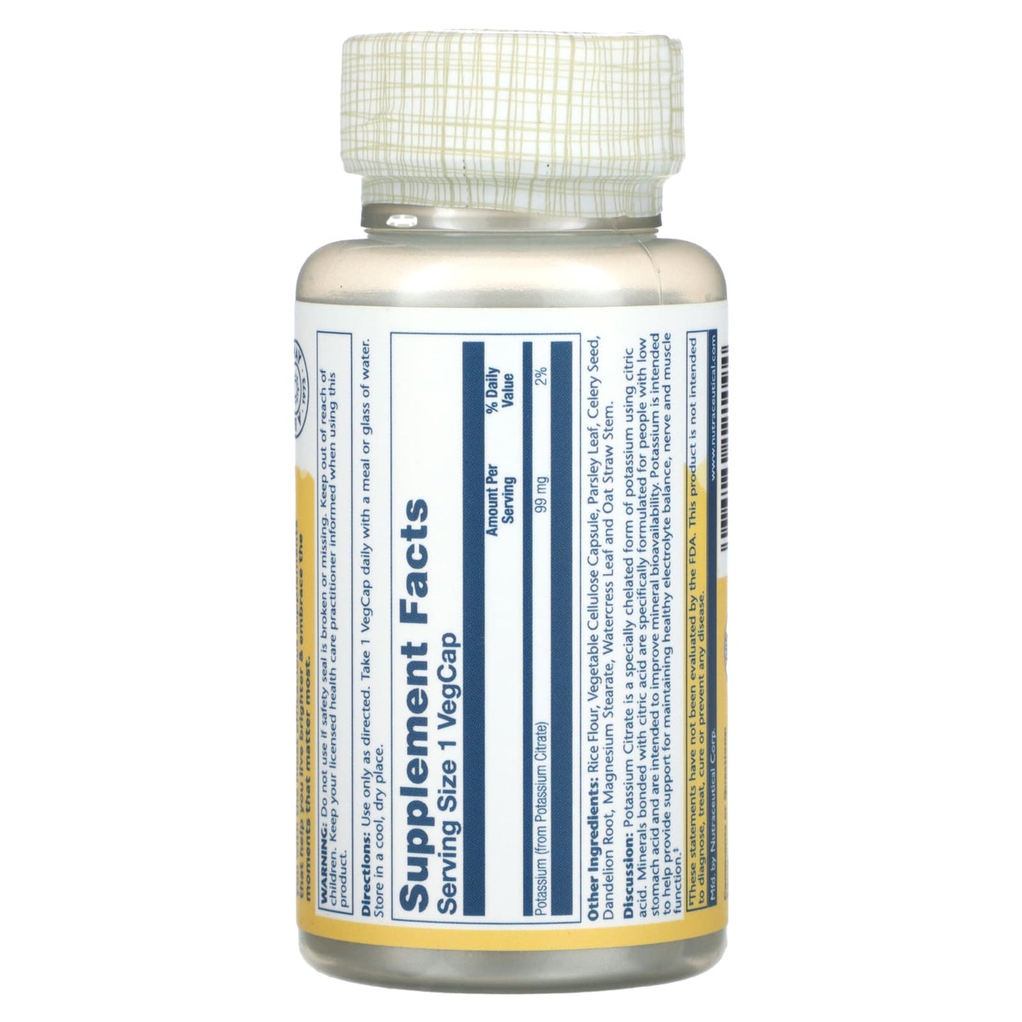 Solaray, Potassium Citrate , 99 mg, 60 VegCaps UPC 076280121094 | HiLife Vitamins