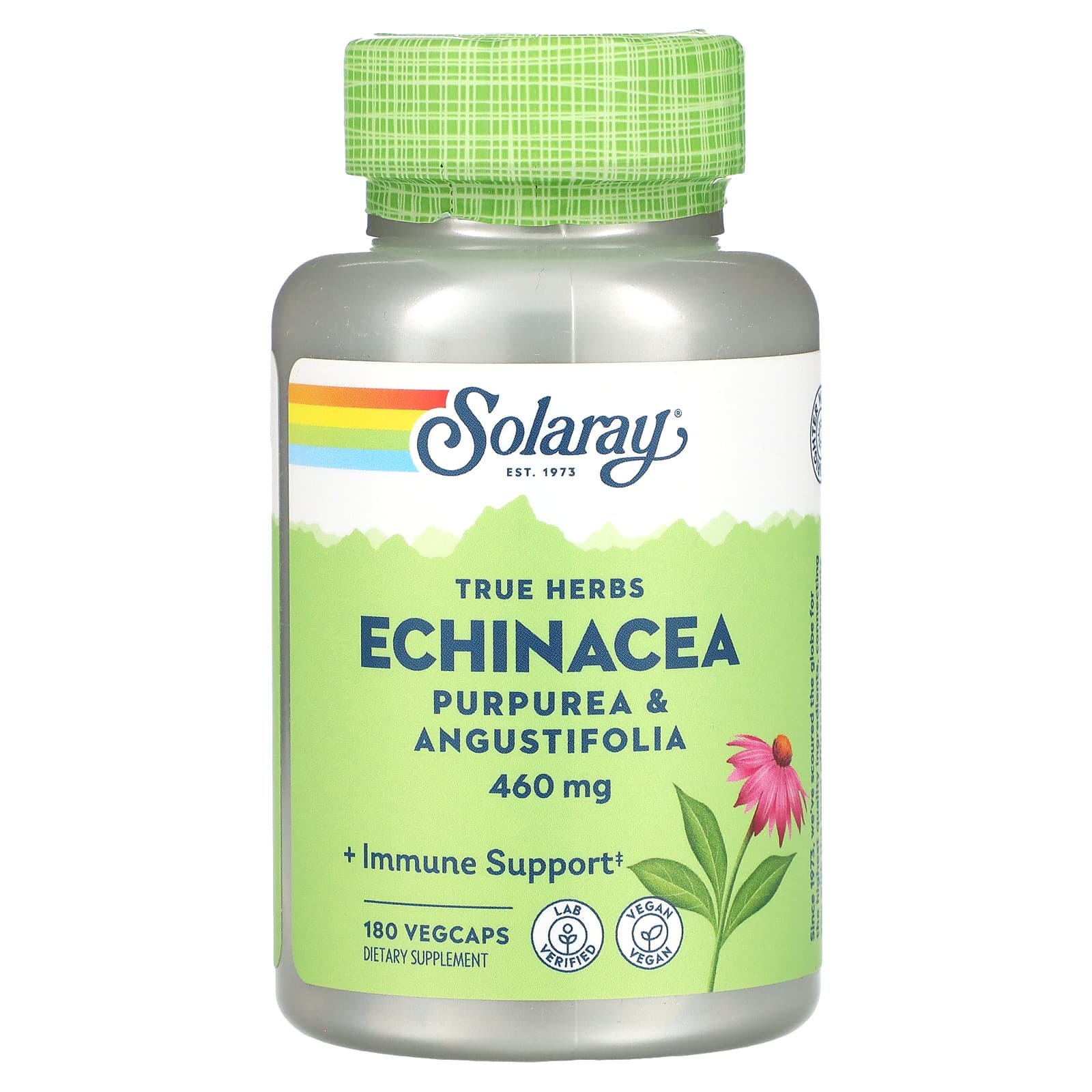 Solaray, True Herbs, Echinacea, 460 mg, 180 VegCaps UPC 076280124354 | HiLife Vitamins