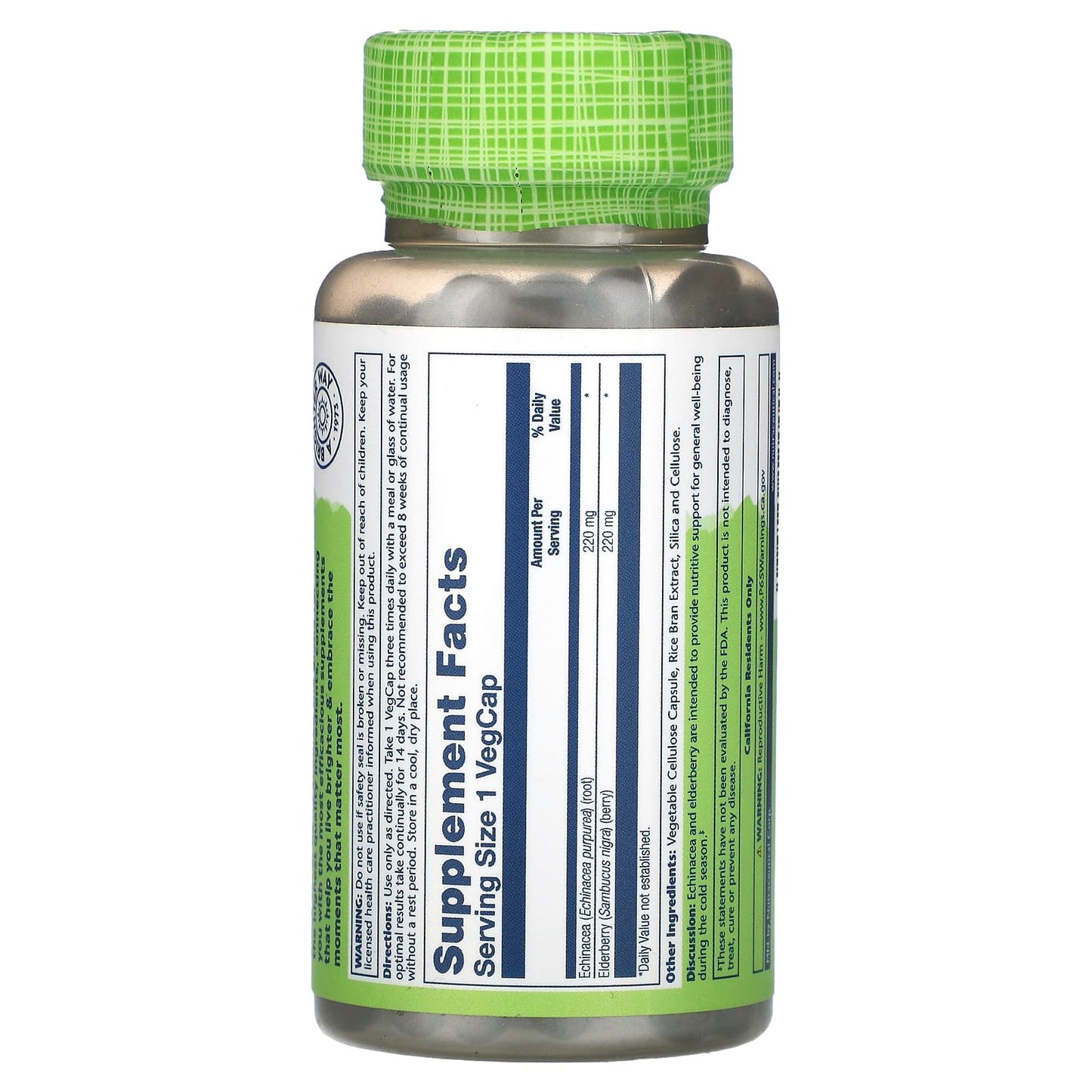 Solaray, True Herbs, Echinacea Elderberry, 440 mg, 100 VegCaps UPC 076280124446 | HiLife Vitamins