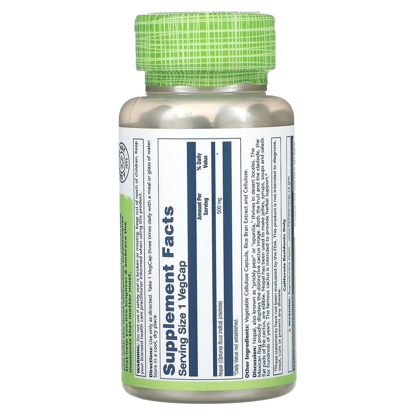 Solaray, True Herbs, Nopal, Prickly Pear Cactus, 500 mg, 100 VegCaps UPC 076280126259 | HiLife Vitamins