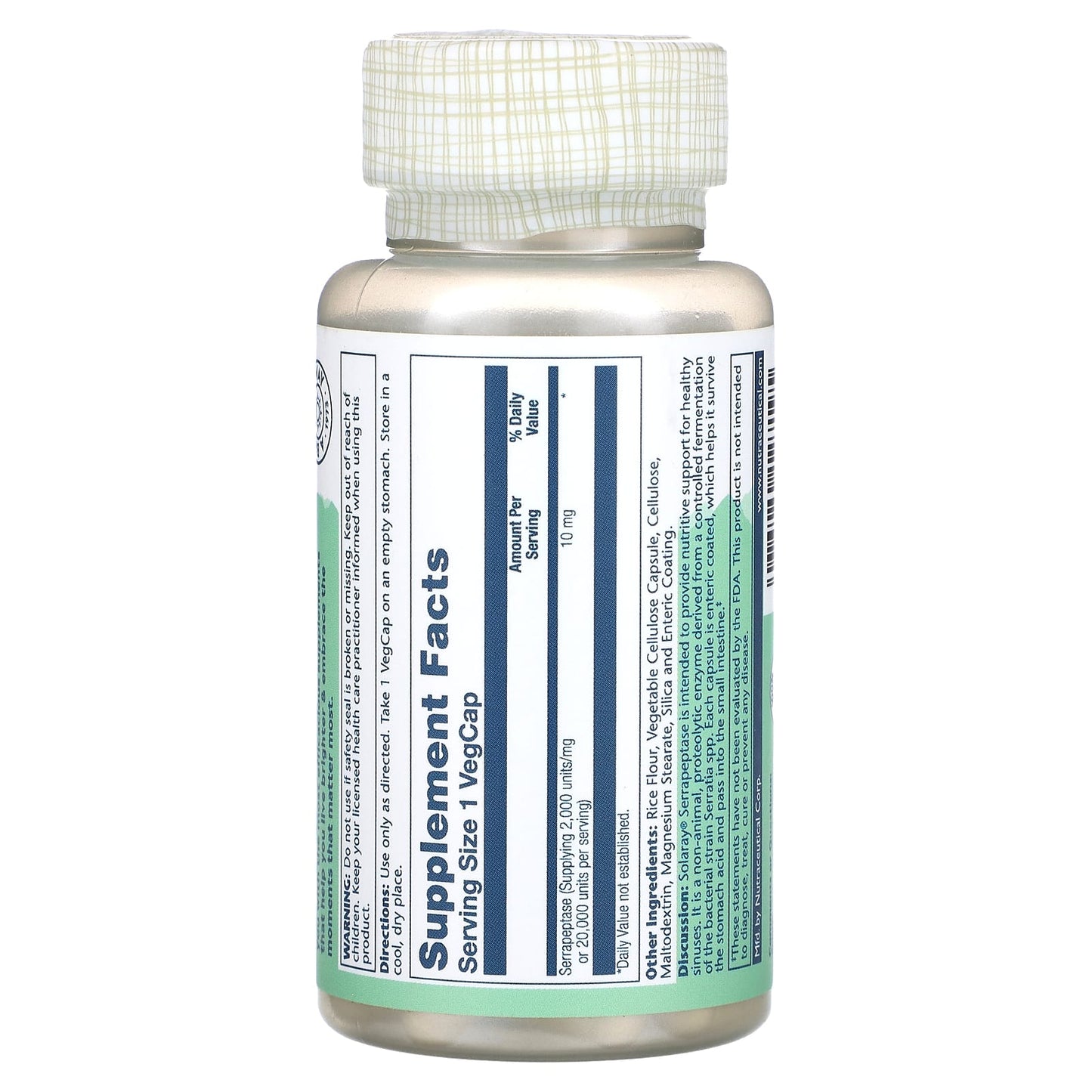 Solaray, Serrapeptase 10 mg, 90 VegCaps UPC 076280127195 | HiLife Vitamins