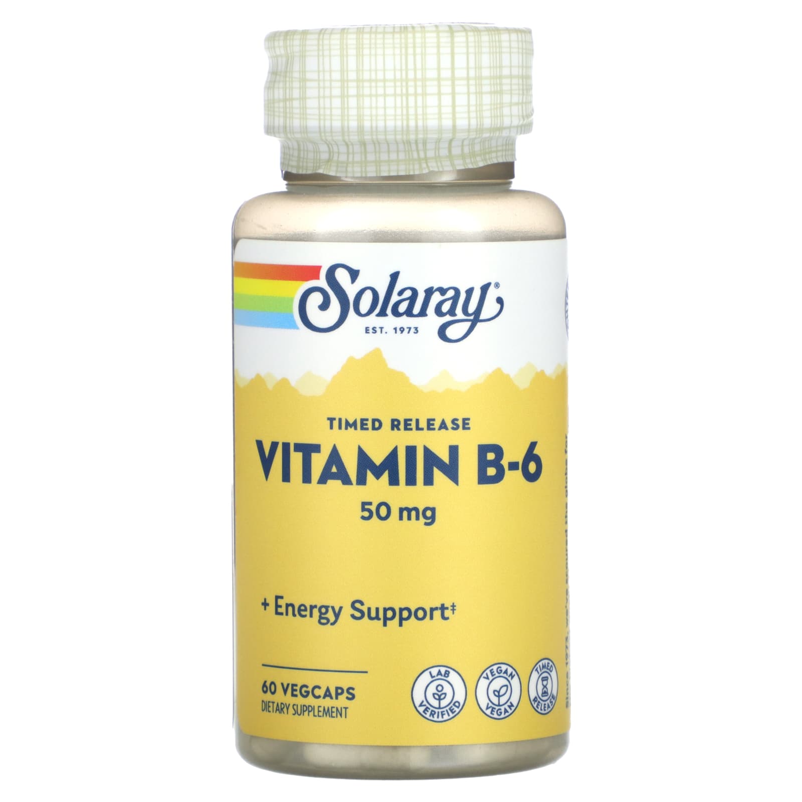 Solaray, Timed Release, Vitamin B-6, 50 mg, 60 VegCaps UPC 076280127409 | HiLife Vitamins