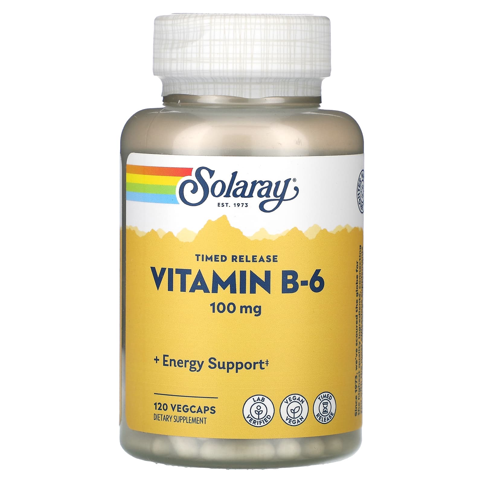 Solaray, Vitamin B-6, 100 mg, 120 VegCaps UPC 076280127430 | HiLife Vitamins