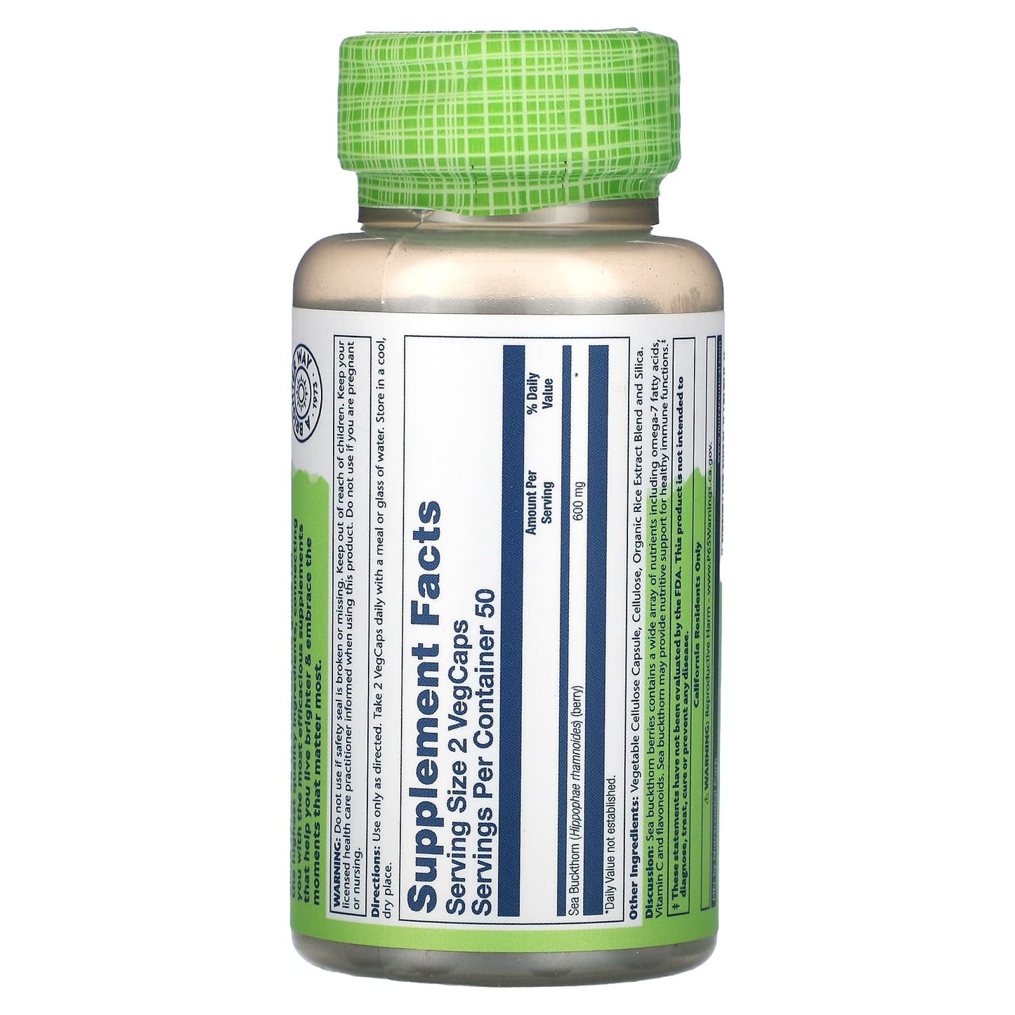 Solaray, True Herbs, Sea Buckthorn, 300 mg, 100 VegCaps UPC 076280137996 | HiLife Vitamins