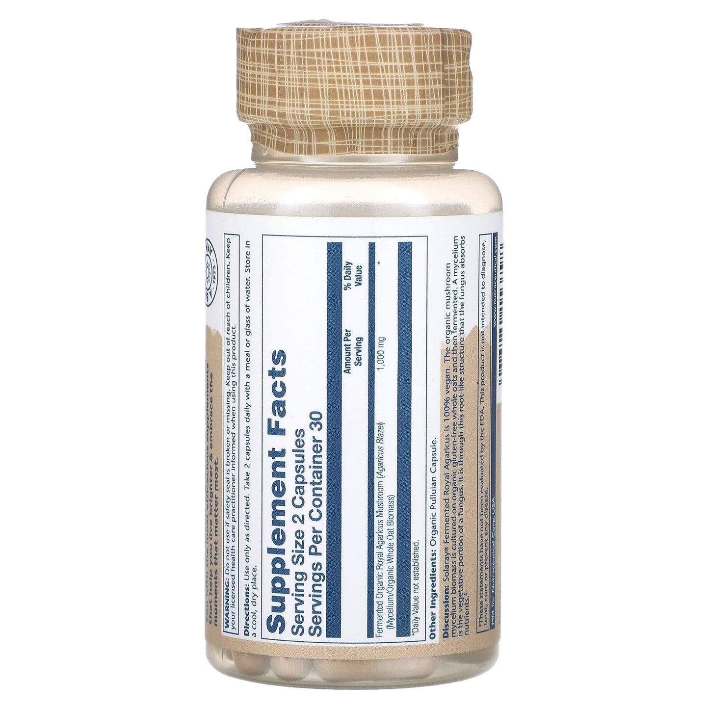 Solaray, Fermented Royal Agaricus, Mushrooms, 500 mg, 60 VegCaps UPC 076280153798 | HiLife Vitamins