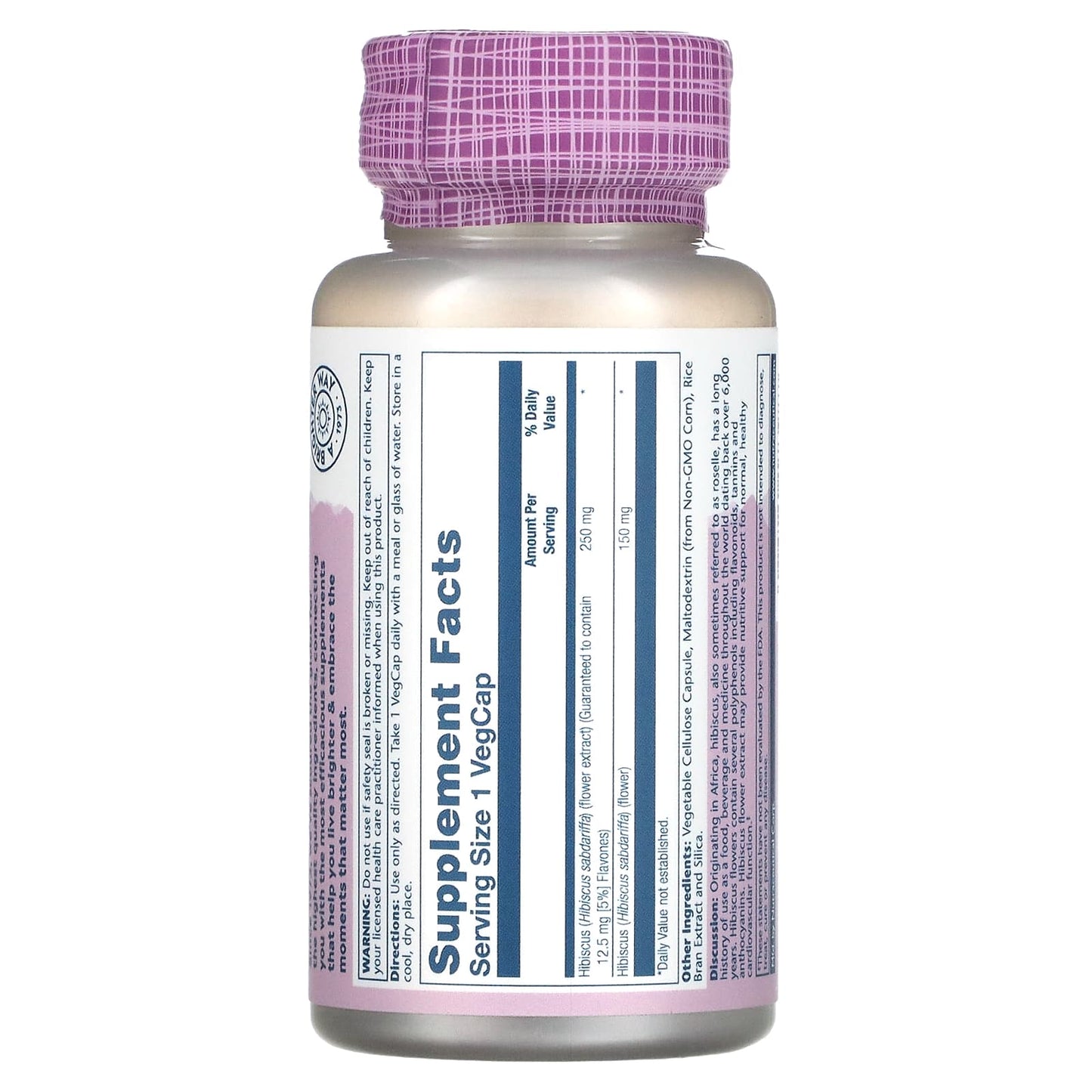 Solaray, hibiscus extract 250mg, 60 VegCaps UPC 076280173987 | HiLife Vitamins