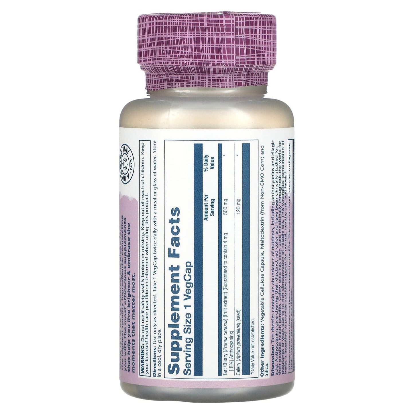 Solaray, Tart Cherry Fruit Extract & Celery Seed, 60 VegCaps UPC 076280174045 | HiLife Vitamins