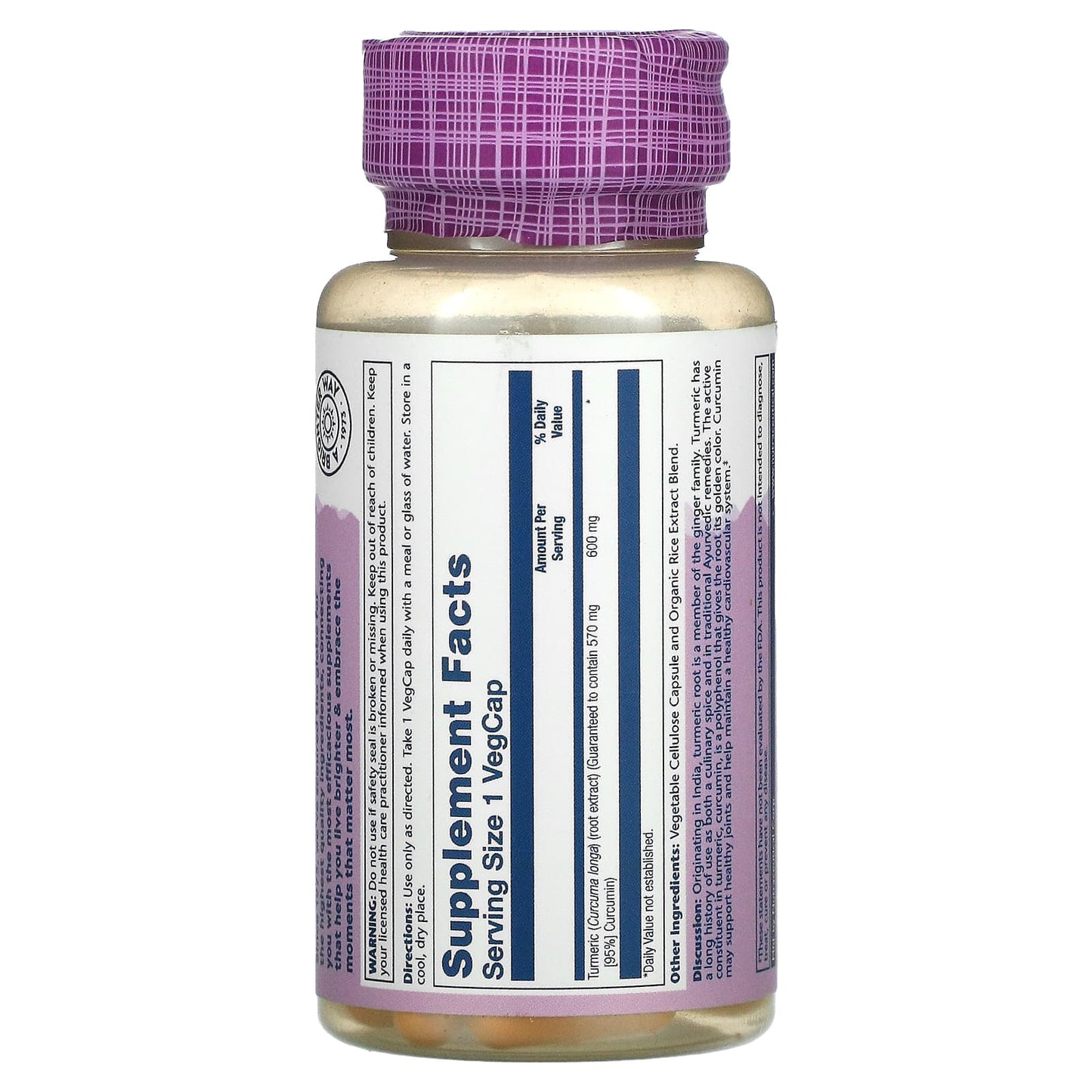 Solaray, Turmeric 1 Daily 600 mg, 60 VegCaps UPC 076280186628 | HiLife Vitamins