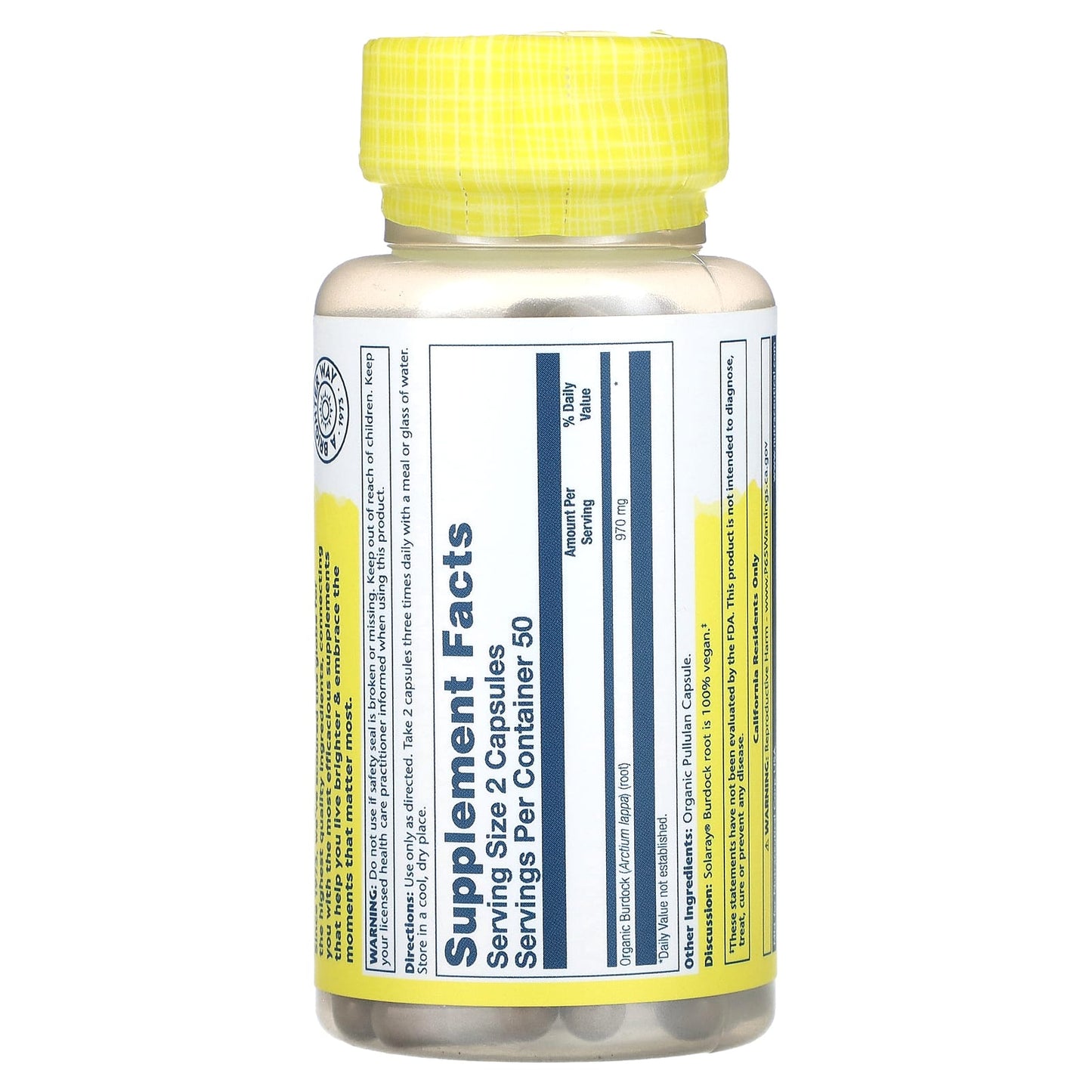 Solaray, Burdock Root 485mg, 100 VegCaps UPC 076280191103 | HiLife Vitamins