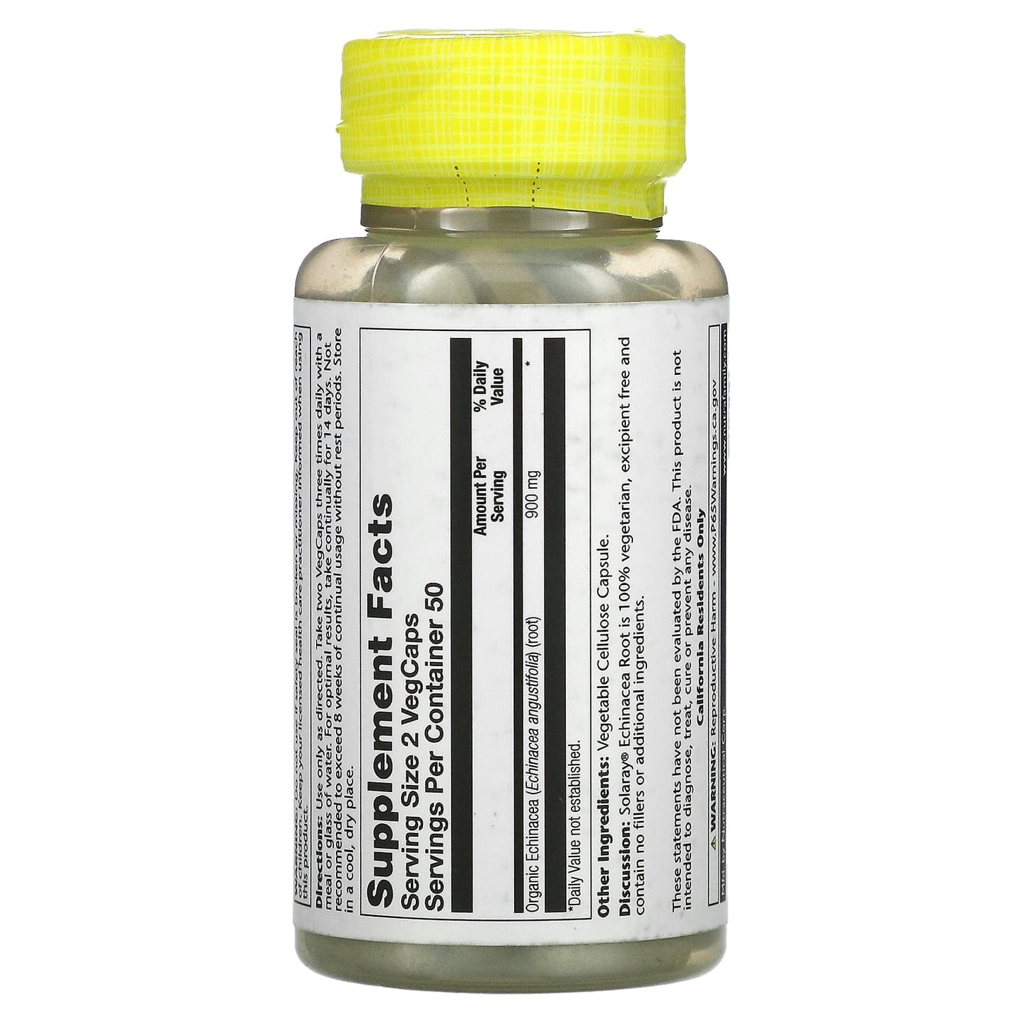 Solaray, Echinacea Angustifolia Root 450 mg Organic, 100 VegCaps UPC 076280192407 | HiLife Vitamins