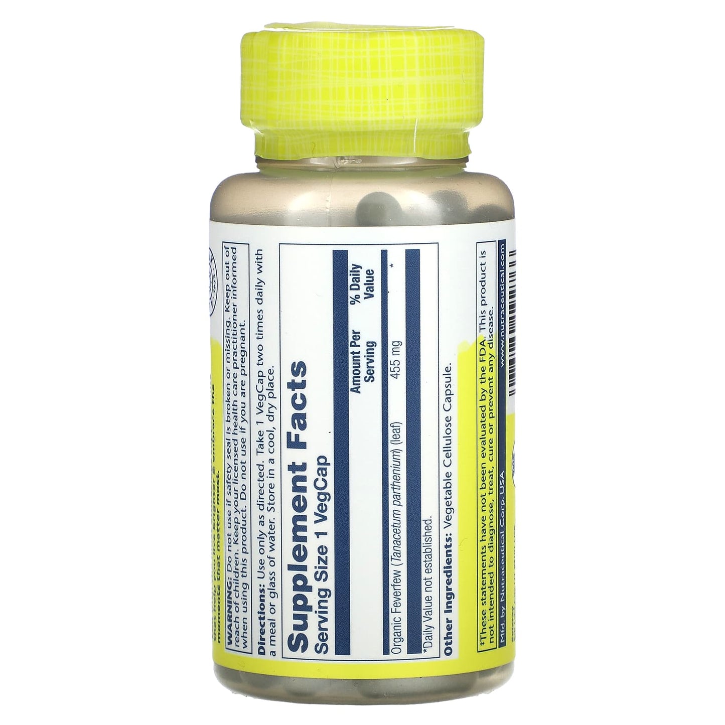 Solaray, Feverfew Leaf 455mg, 100 VegCaps UPC 076280192766 | HiLife Vitamins