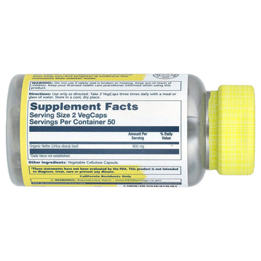 Solaray, Nettle Leaves 450 mg, 100 VegCaps UPC 076280194104 | HiLife Vitamins