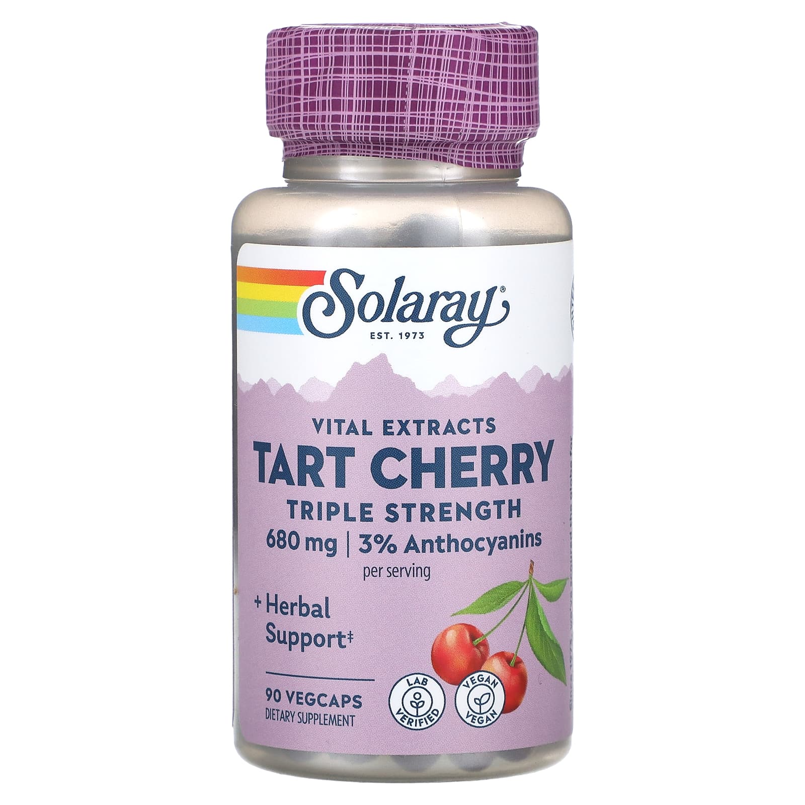 Solaray, Vital Extracts, Tart Cherry, Triple Strength, 340 mg, 90 VegCaps UPC 076280223149 | HiLife Vitamins