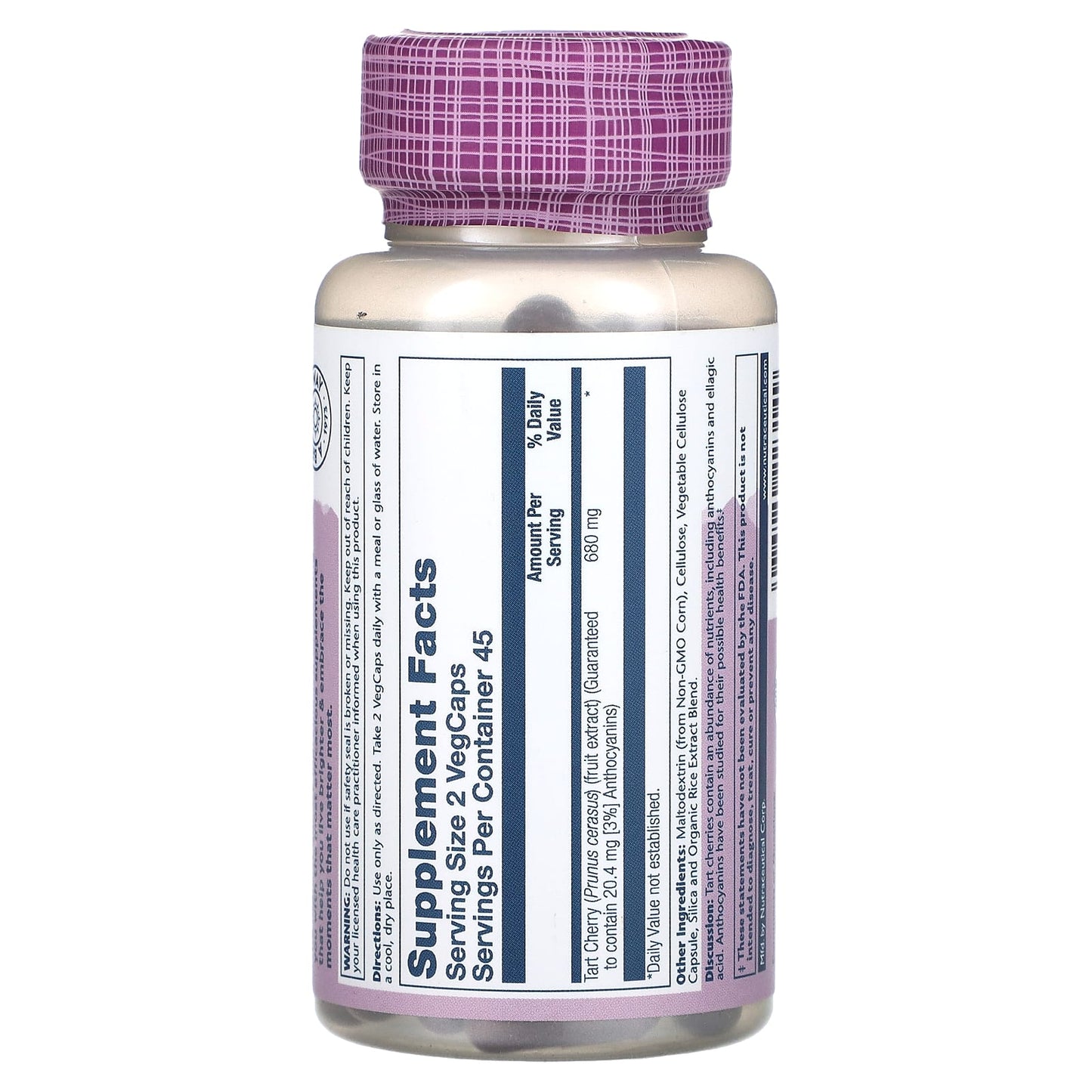 Solaray, Vital Extracts, Tart Cherry, Triple Strength, 340 mg, 90 VegCaps UPC 076280223149 | HiLife Vitamins