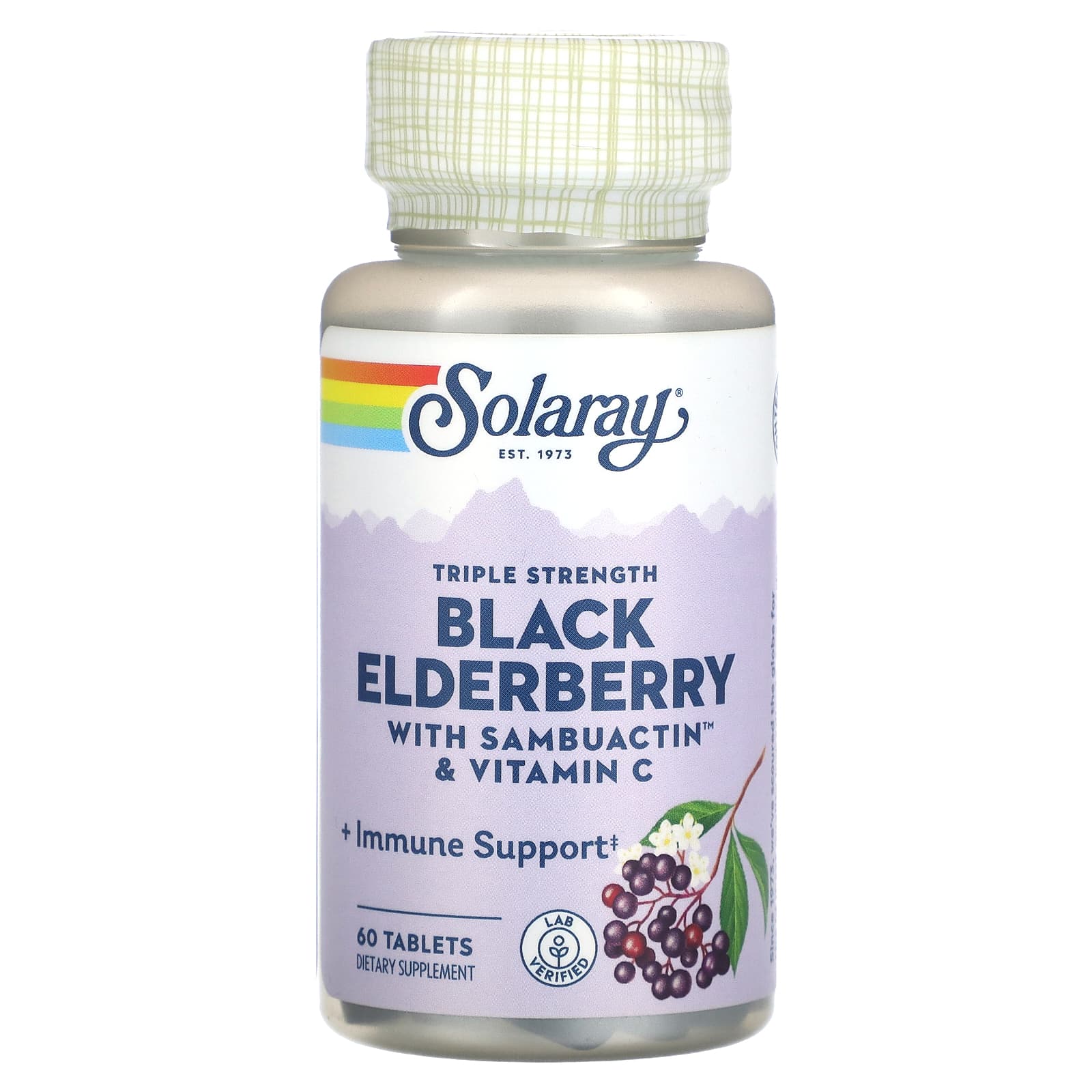 Solaray, Triple Strength Black Elderberry With Sambuactin & Vitamin C, 60 Tablets UPC 076280238396 | HiLife Vitamins