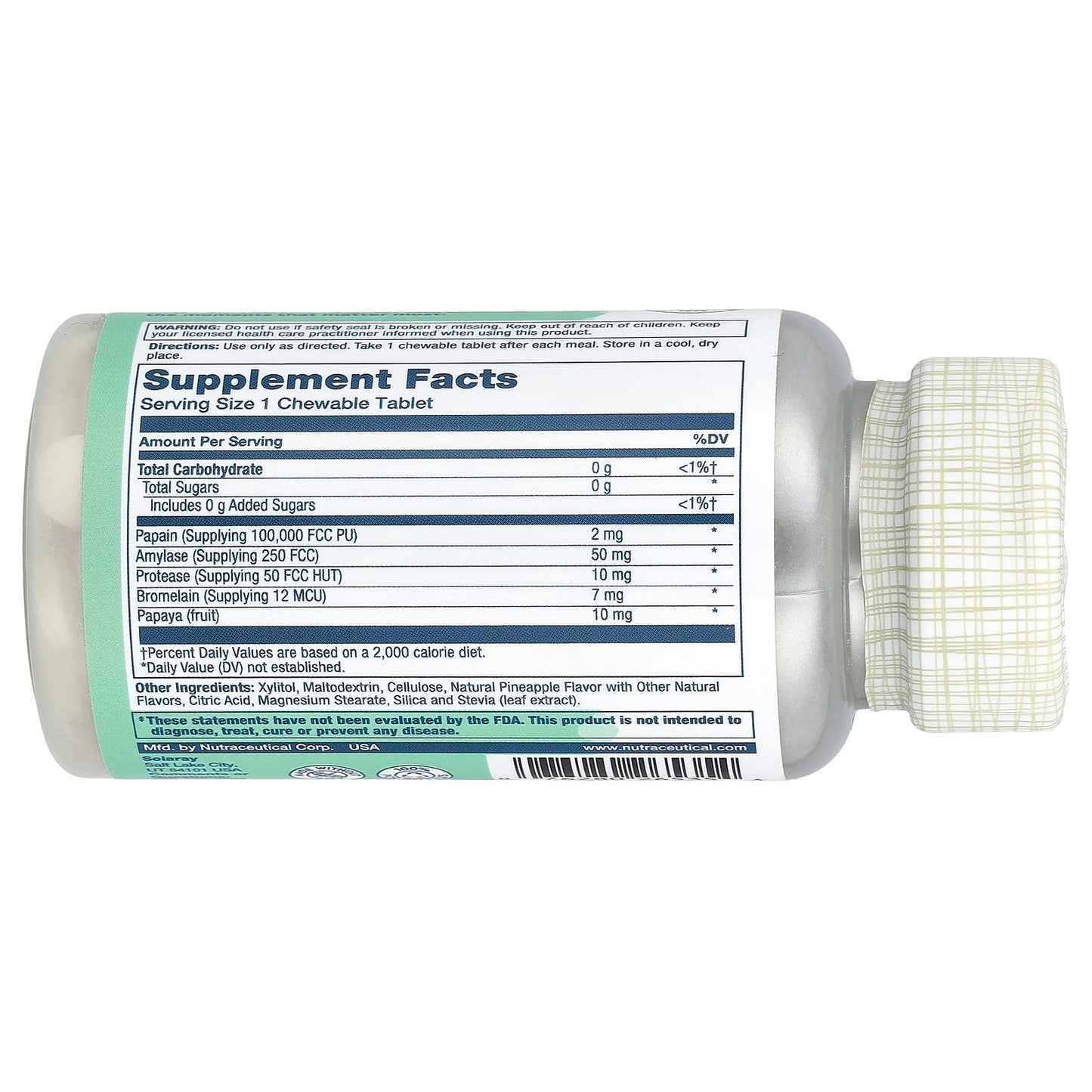 Solaray, Papaya Enzyme, Natural Pineapple, 90 Chewables UPC 076280265354 | HiLife Vitamins