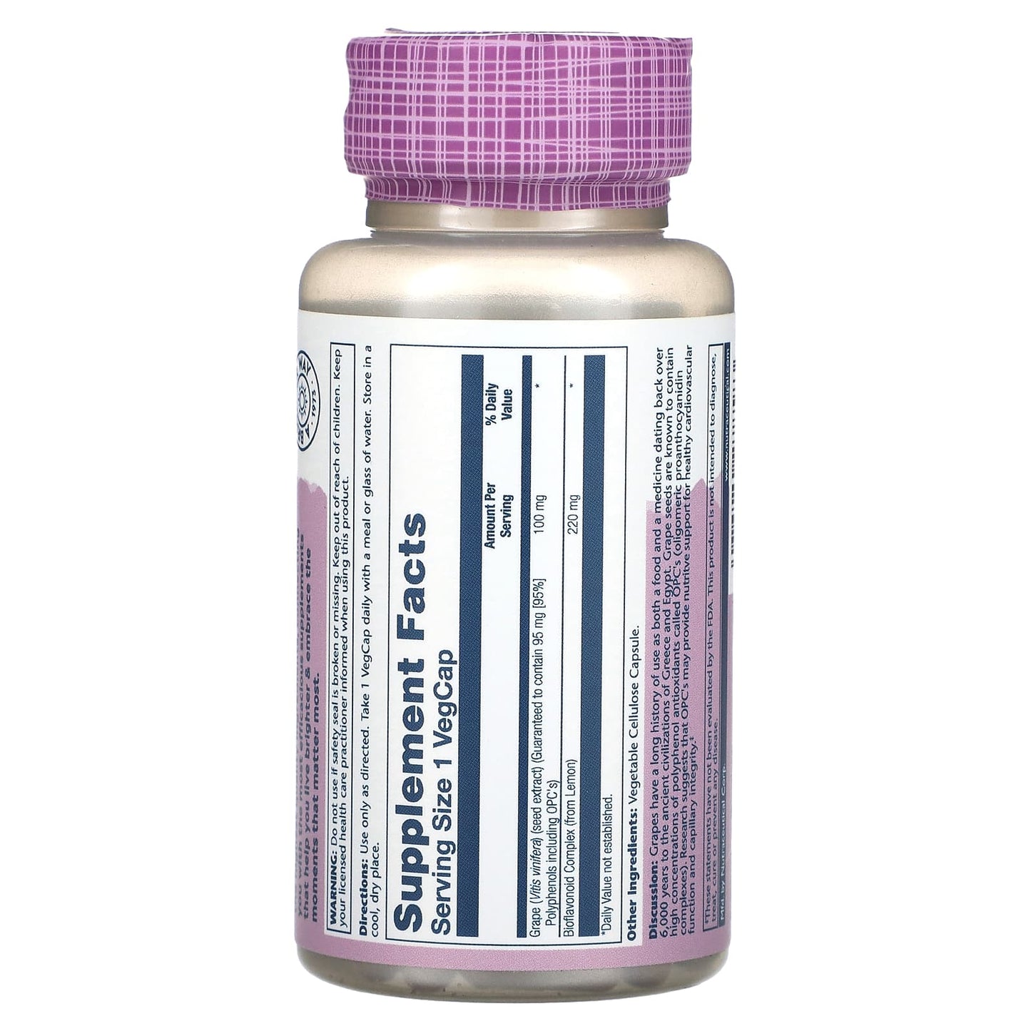 Solaray, Vital Extracts, Grape Seed , 100 mg, 60 VegCaps UPC 076280278583 | HiLife Vitamins