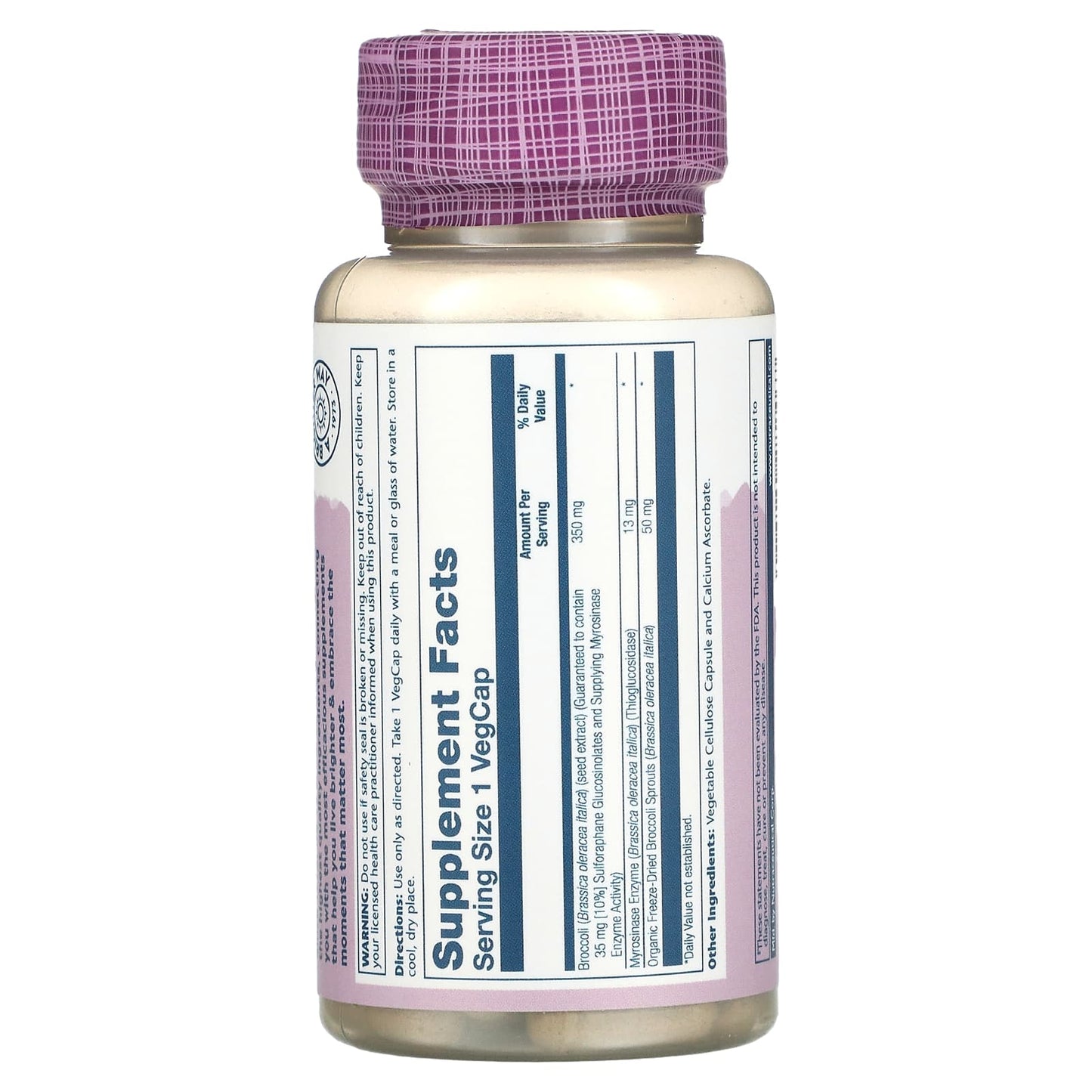 Solaray, Activated Broccoli Seed Extract, 350 mg, 30 VegCaps UPC 076280282467 | HiLife Vitamins