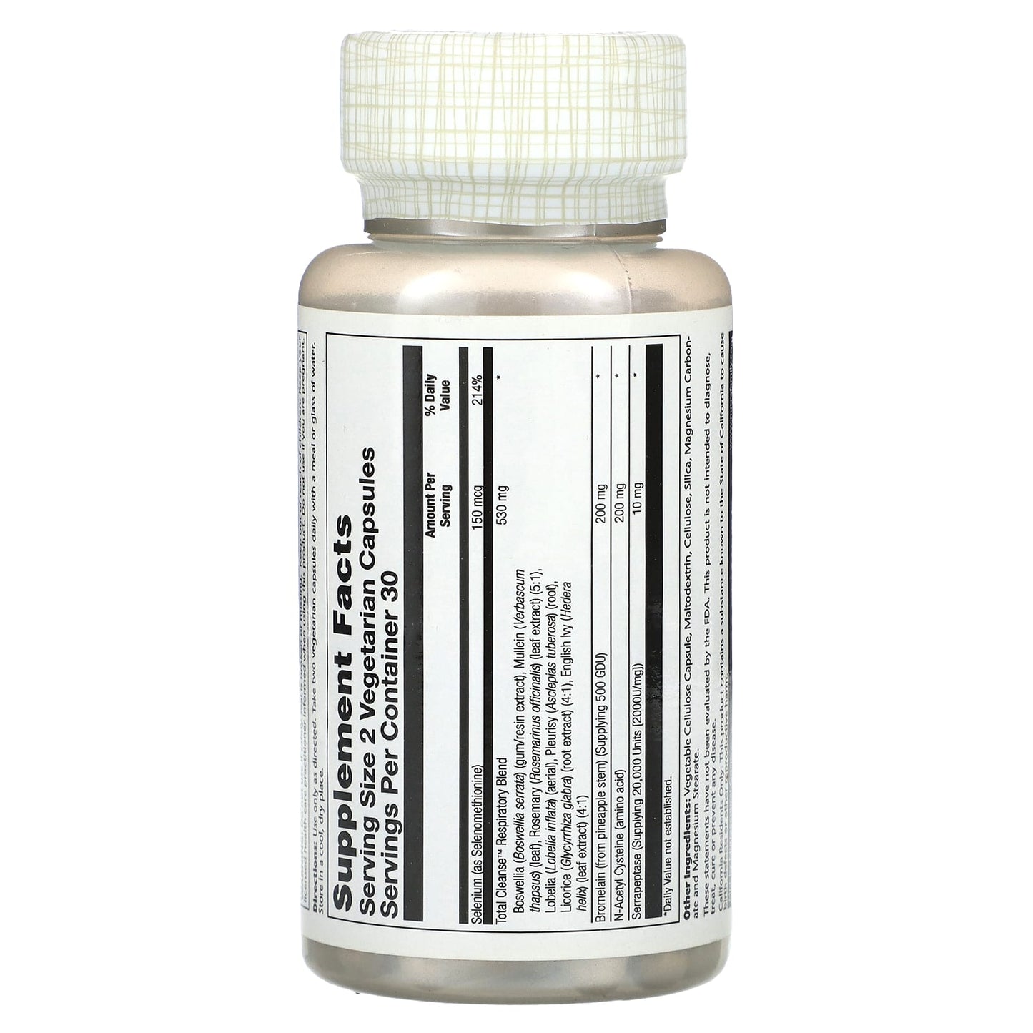 Solaray, Total Clean, Respiratory, 60 Capsules UPC 076280314755 | HiLife Vitamins