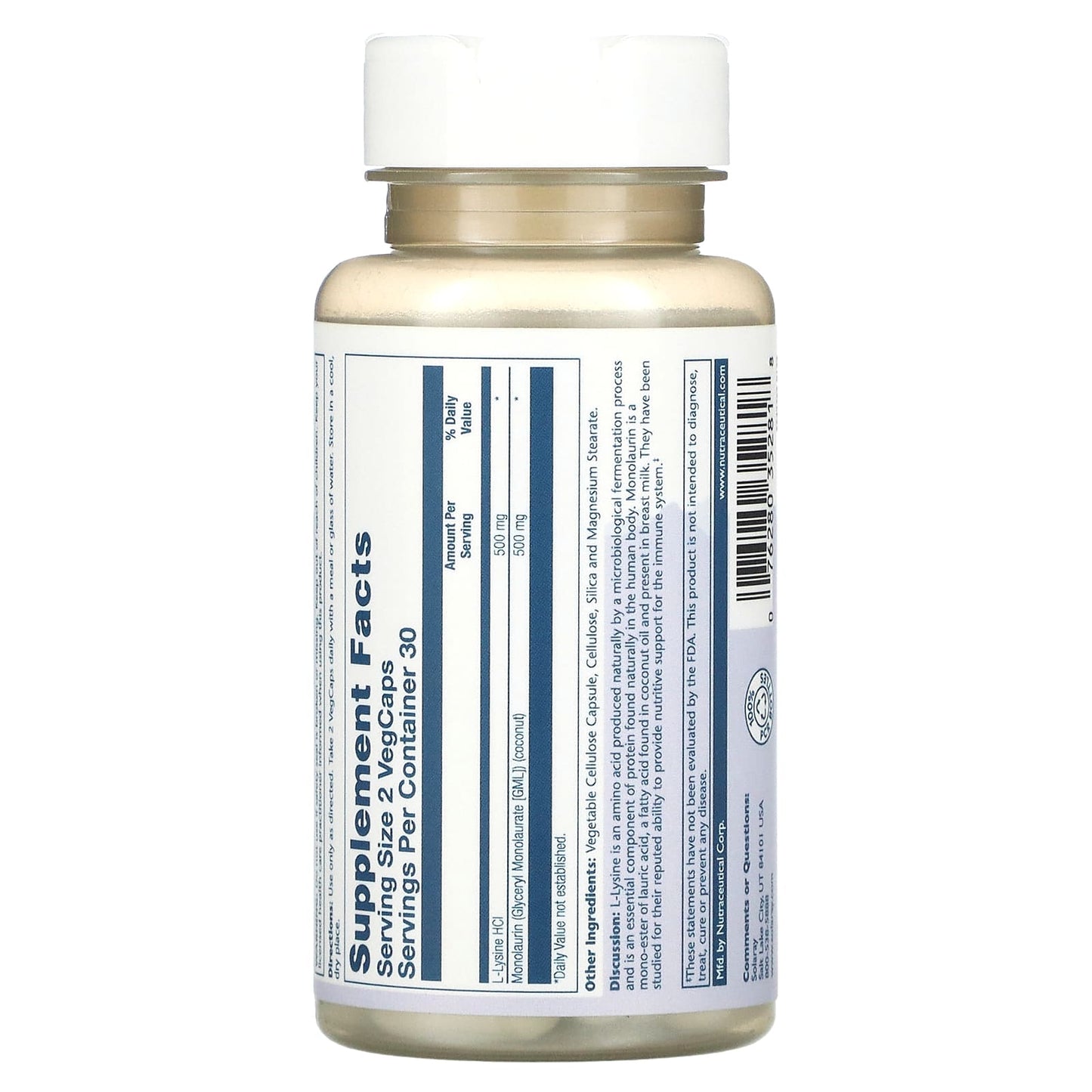 Solaray, L-Lysine Monolaurin 1:1 Ratio, 60 Vegetarian Capsules UPC 076280352818 | HiLife Vitamins