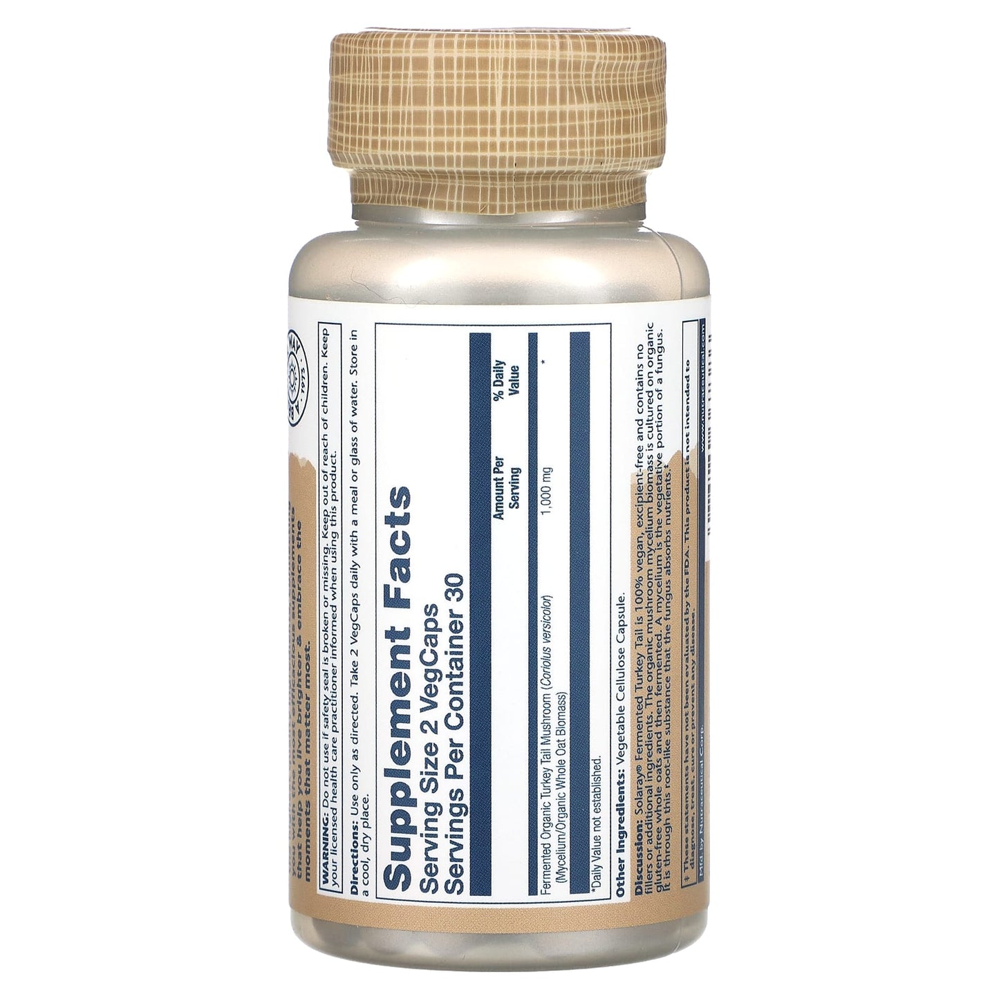 Solaray, Turkey Tail, Fermented Mushrooms, 500 mg, 60 VegCaps UPC 076280367386 | HiLife Vitamins