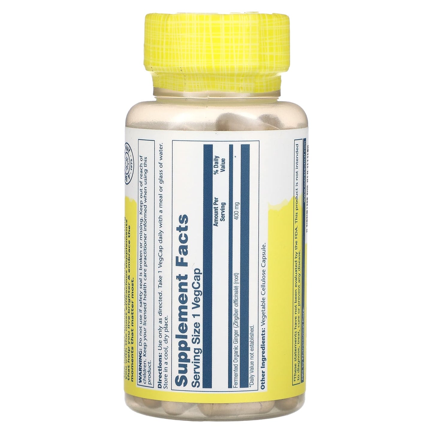 Solaray, Fermented Ginger, 400 mg, 100 VegCaps UPC 076280386875 | HiLife Vitamins