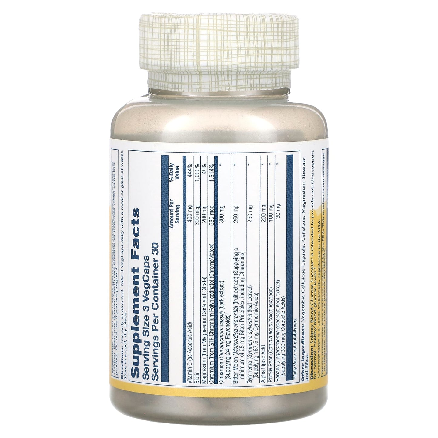 Solaray, Blood Glucose Success, 90 Vegetarian Capsules UPC 076280398120 | HiLife Vitamins