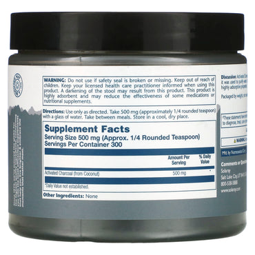Solaray, Activated Coconut Charcoal Powder, 500 mg, 5.3 oz UPC 076280426083 | HiLife Vitamins