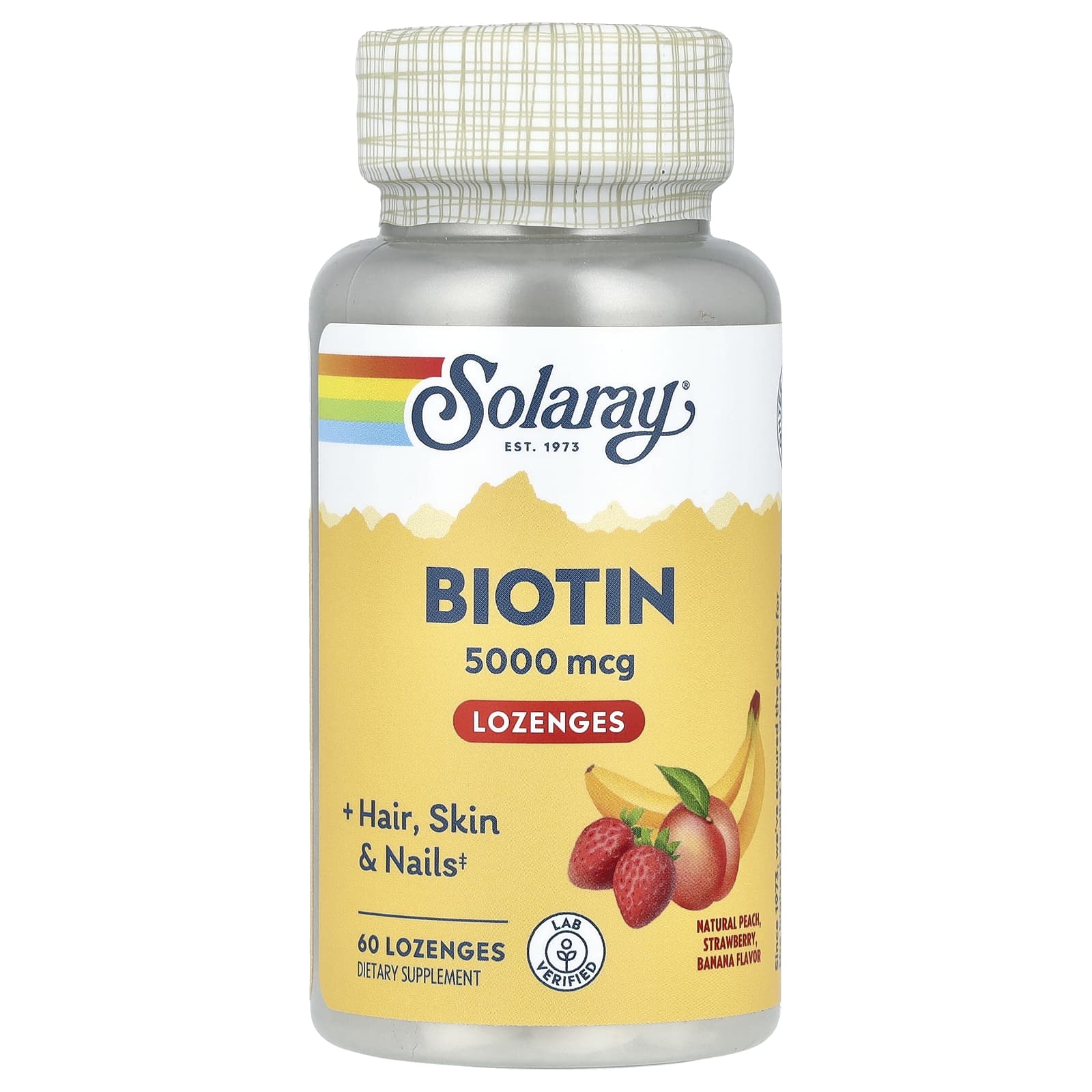 Solaray, Biotin Tangy Fruit 5000mcg, 60 Lozenges UPC 076280435450 | HiLife Vitamins