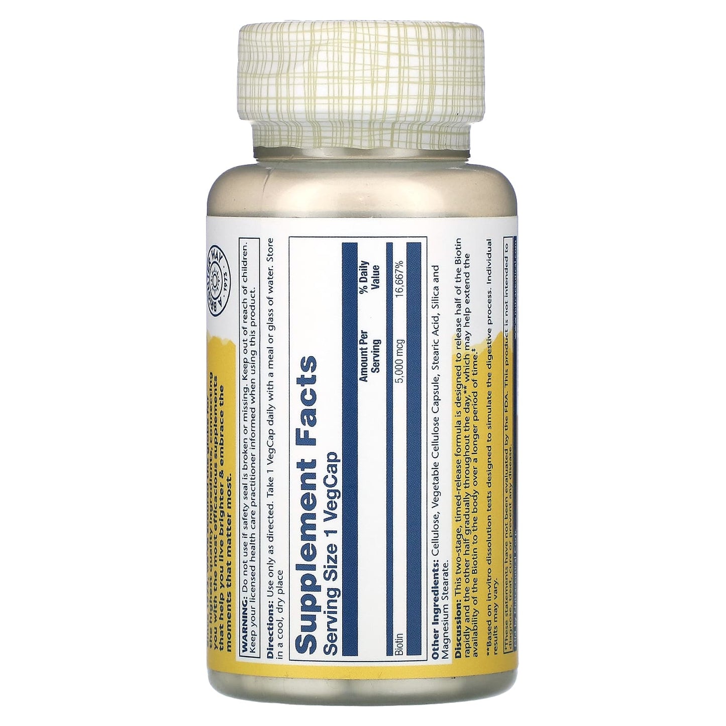 Solaray, Biotin Time Released 5,000 mcg, 60 VegCaps UPC 076280435467 | HiLife Vitamins