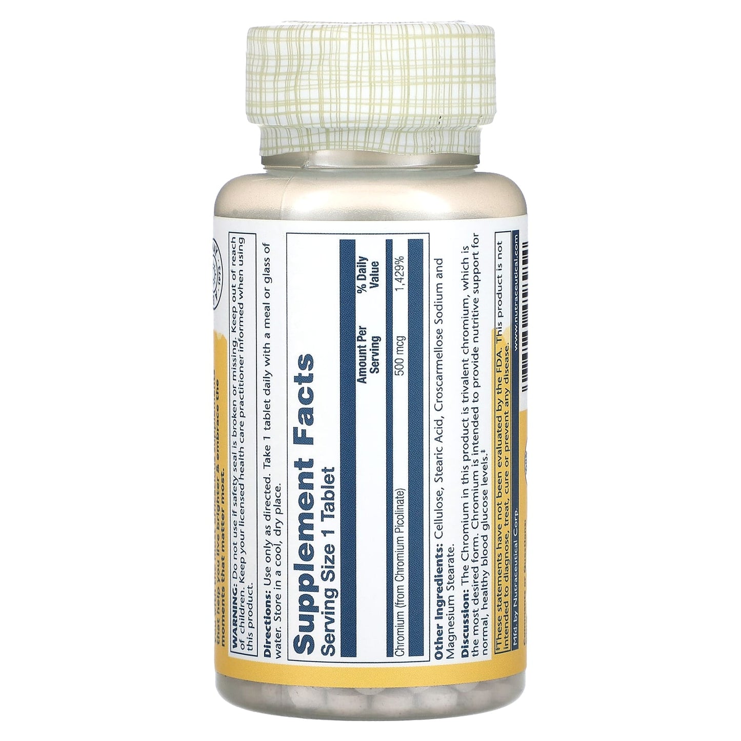 Solaray, Chromium Picolinate, 500 mcg, 60 Tablets UPC 076280458954 | HiLife Vitamins