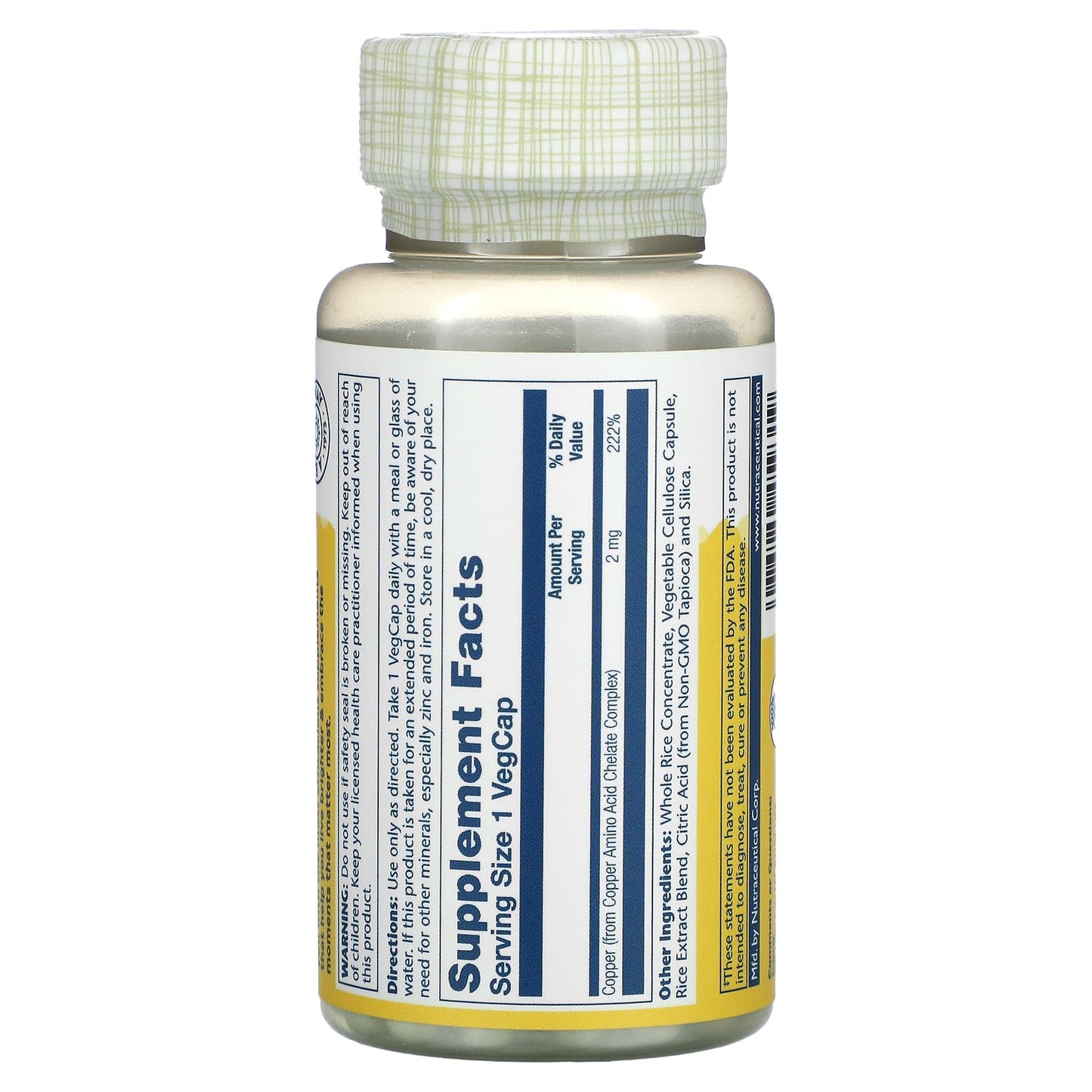 Solaray, Copper 2 mg, 100 VegCaps UPC 076280459319 | HiLife Vitamins