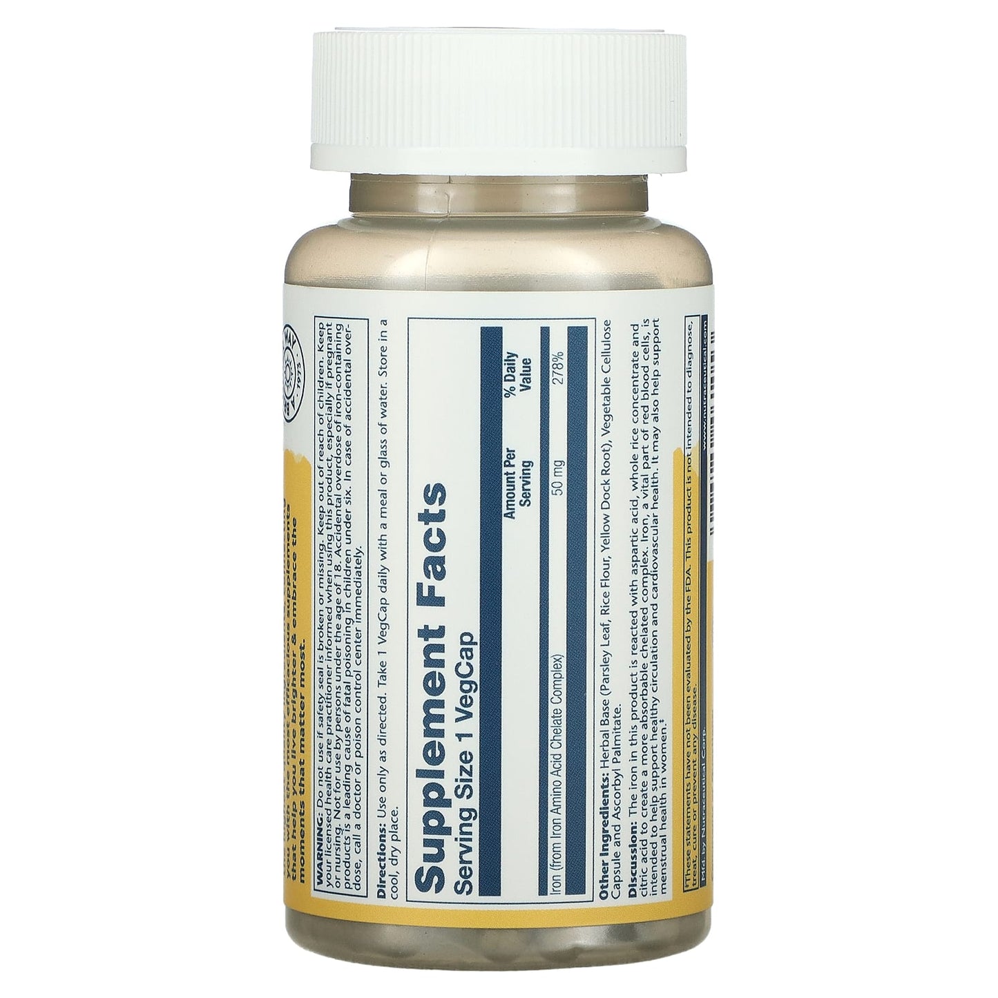 Solaray, Iron 50 mg, 60 VegCaps UPC 076280461053 | HiLife Vitamins