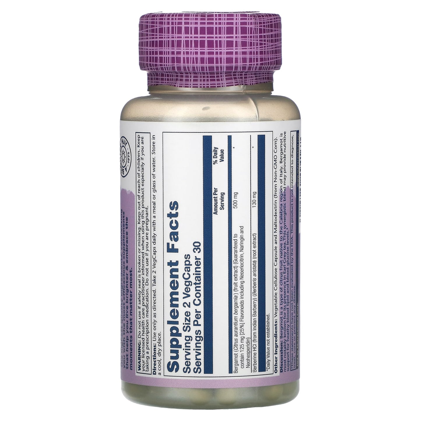 Solaray, Advanced Formula, Bergamot, Cardiovascular Support, 60 VegCaps UPC 076280494167 | HiLife Vitamins