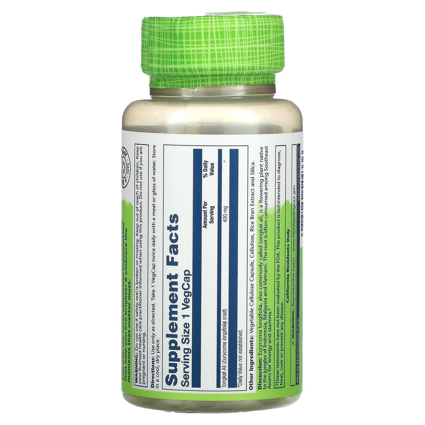 Solaray, Tongkat Ali 400 mg, 60 VegCaps UPC 076280544336 | HiLife Vitamins