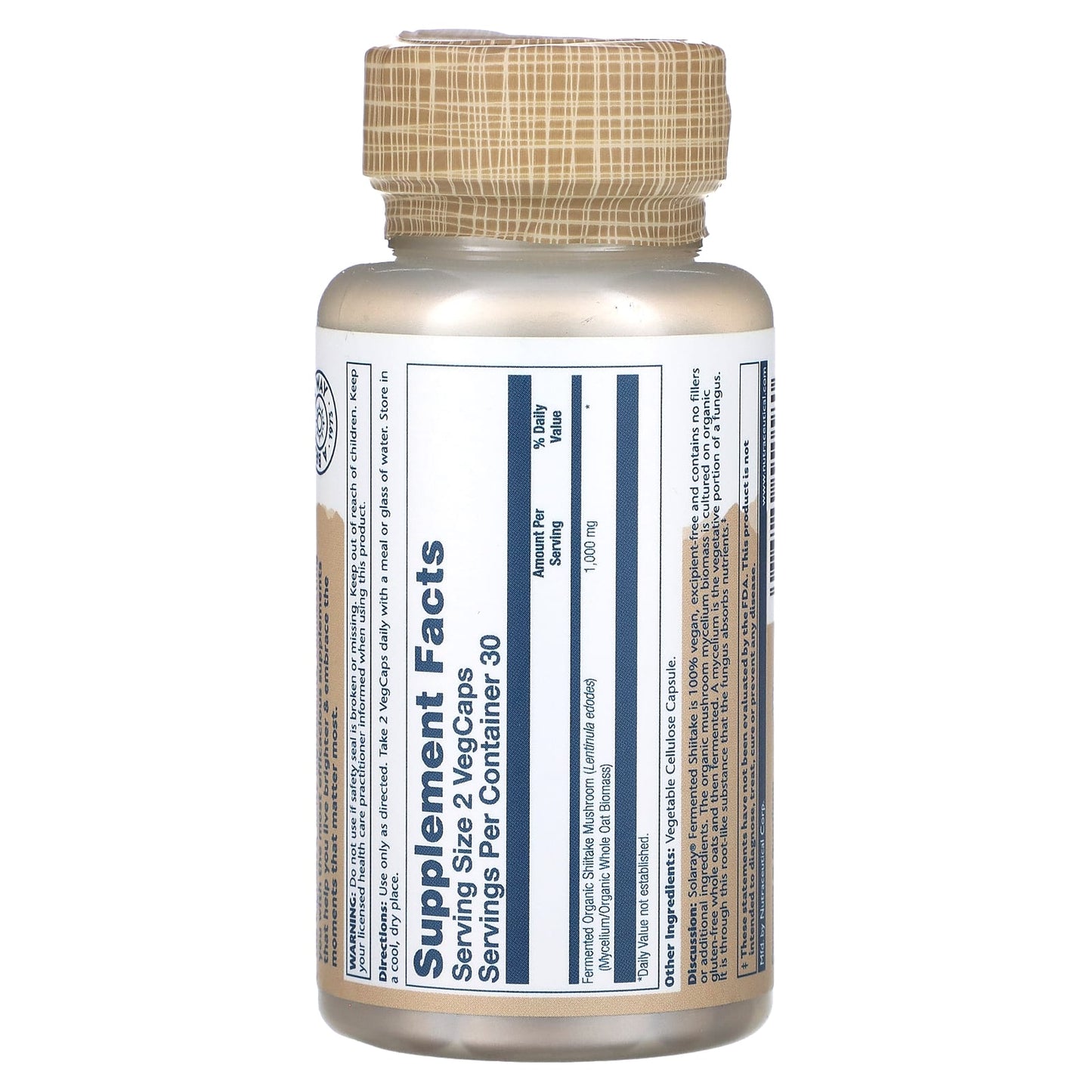 Solaray, Fermented Shiitake Mushrooms, 500 mg, 60 VegCaps UPC 076280550580 | HiLife Vitamins