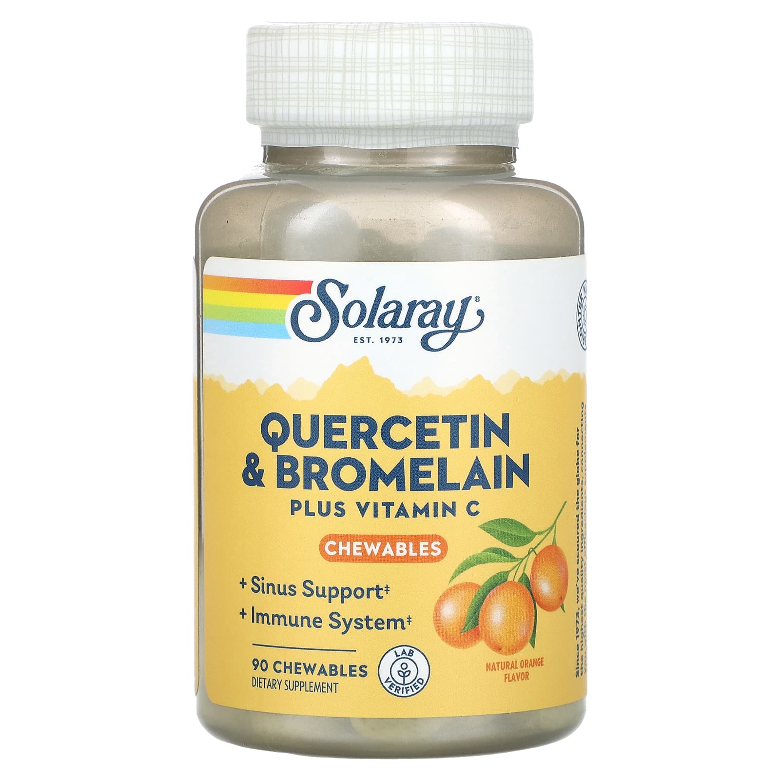 Solaray, Quercetin & Bromelain Plus Vitamin C Chewables, Natural Orange, 90 Chewables UPC 076280553871 | HiLife Vitamins