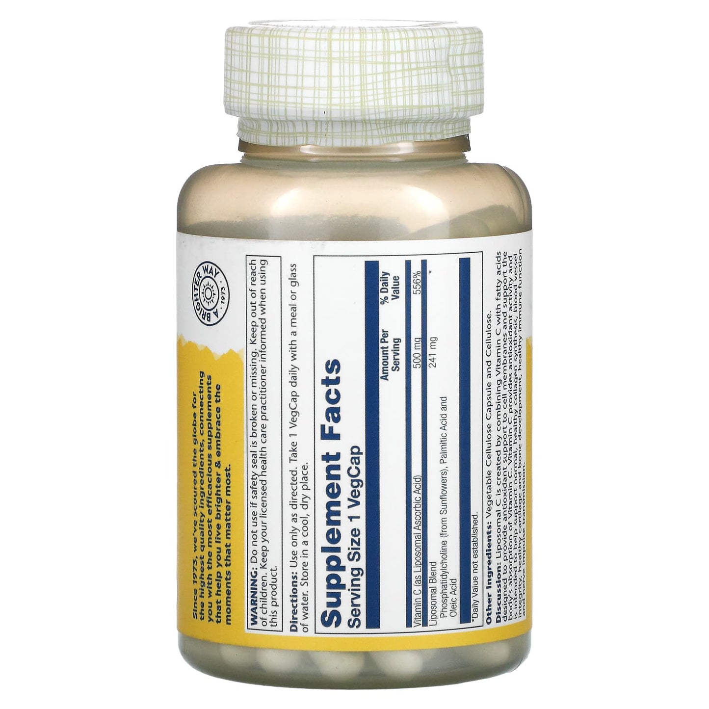 Solaray, Liposomal Vitamin C 500 mg, 100 VegCaps UPC 076280574197 | HiLife Vitamins