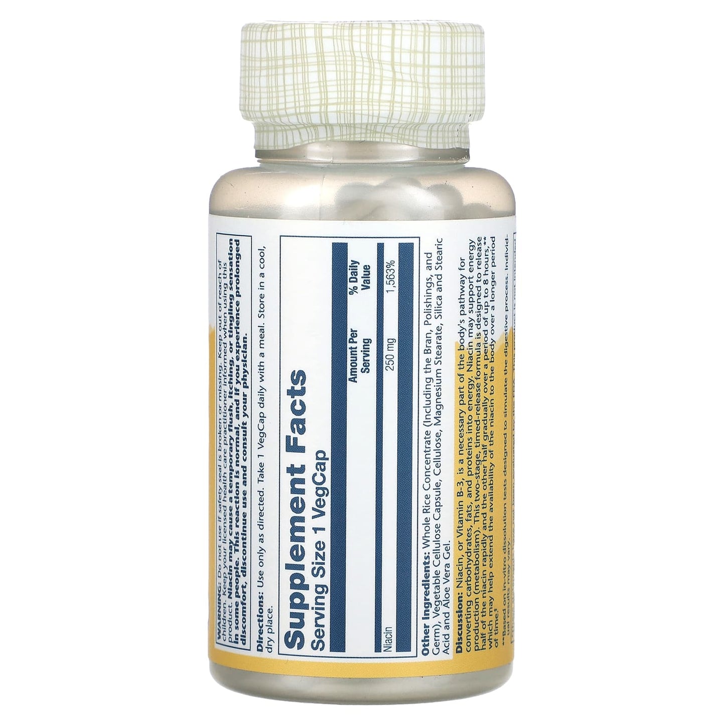 Solaray, Timed-Released Niacin, 250 mg, 100 VegCaps UPC 076280577396 | HiLife Vitamins