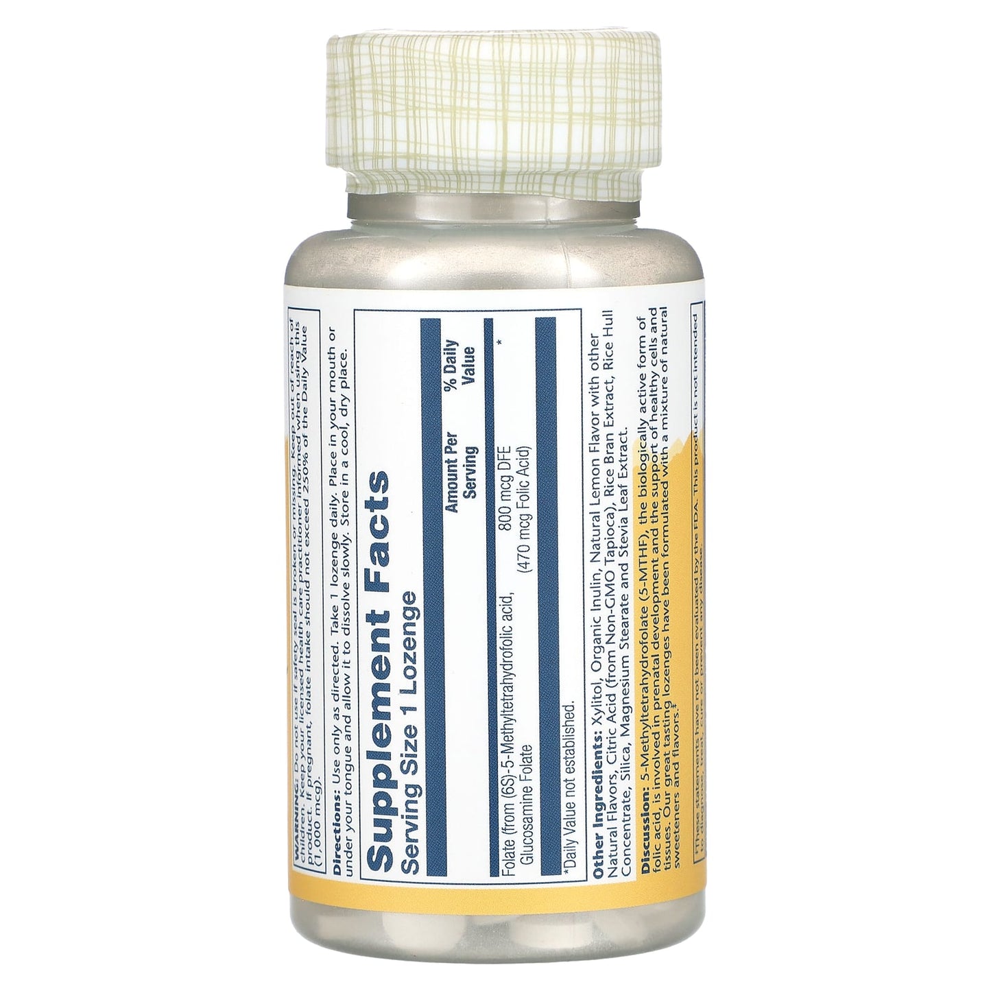 Solaray, Methyl Folate, Lemon, 800 mcg, 60 Lozenges UPC 076280578959 | HiLife Vitamins