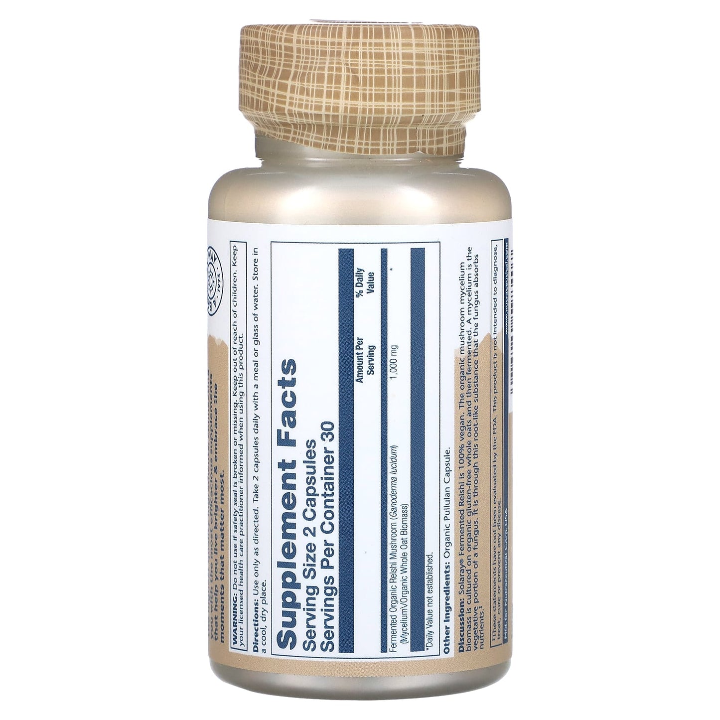 Solaray, Fermented Reishi Mushroom, 500 mg, 60 VegCaps UPC 076280598407 | HiLife Vitamins
