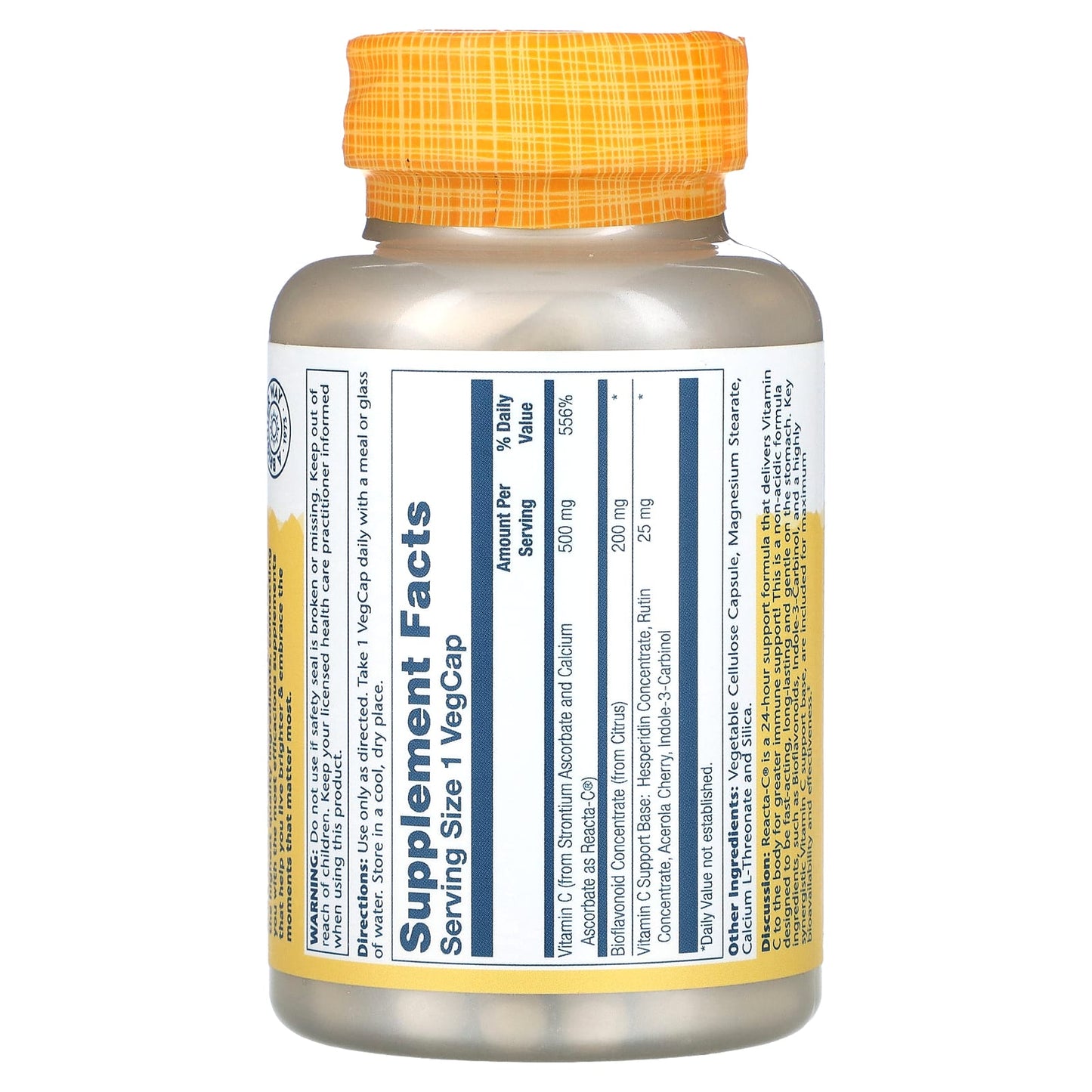 Solaray, Reacta-C w/Bioflav 500mg, 120 Vegetarian Capsules UPC 076280610741 | HiLife Vitamins