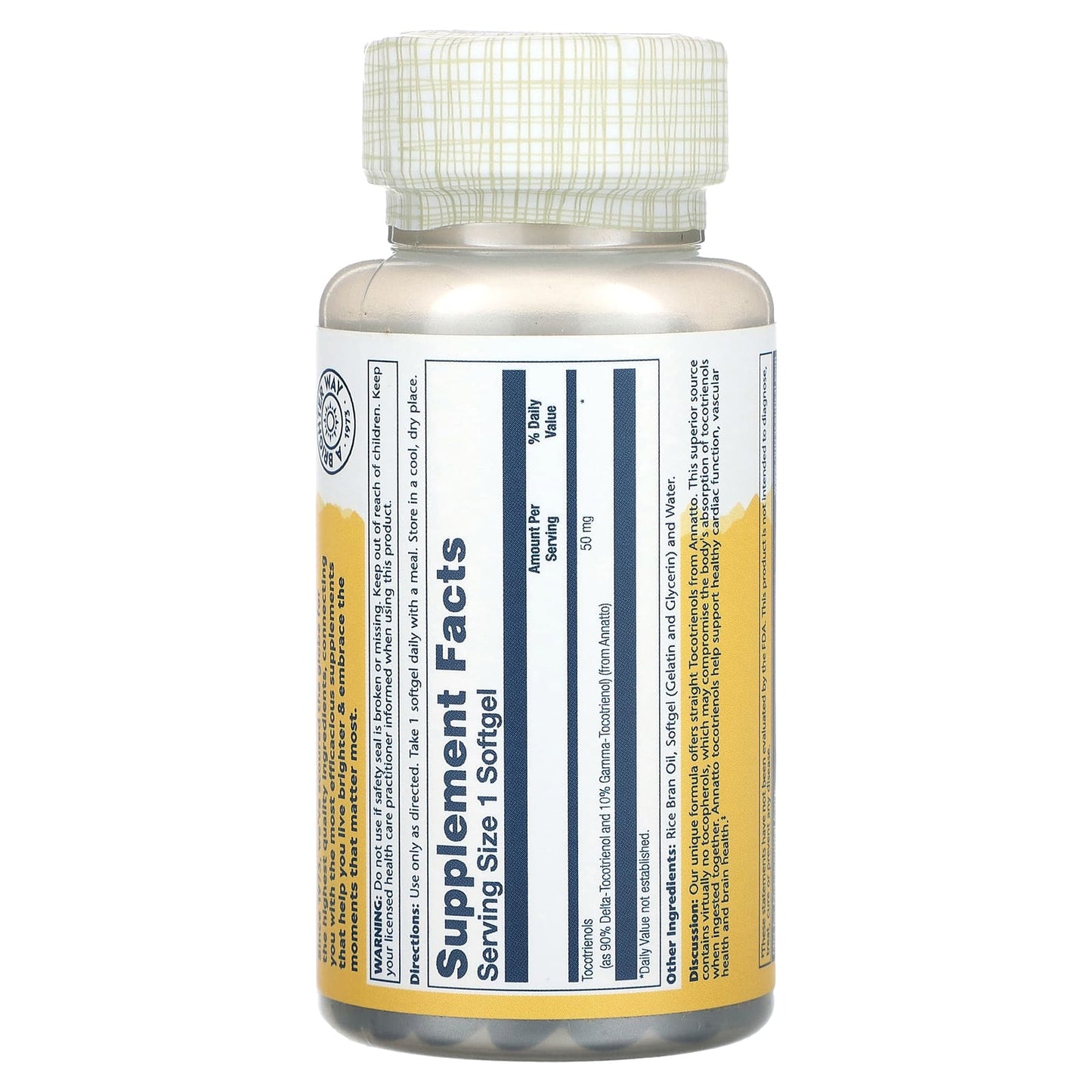 Solaray, Vitamine E Tocotrienols, 50 mg, 60 Softgels UPC 076280613575 | HiLife Vitamins
