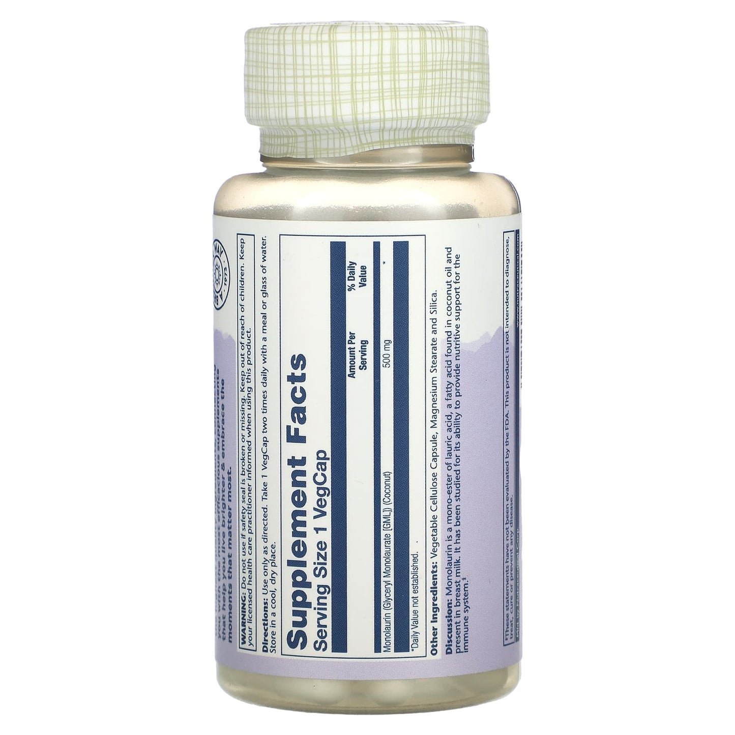 Solaray, Monolaurin, 60 VegCaps UPC 076280627541 | HiLife Vitamins