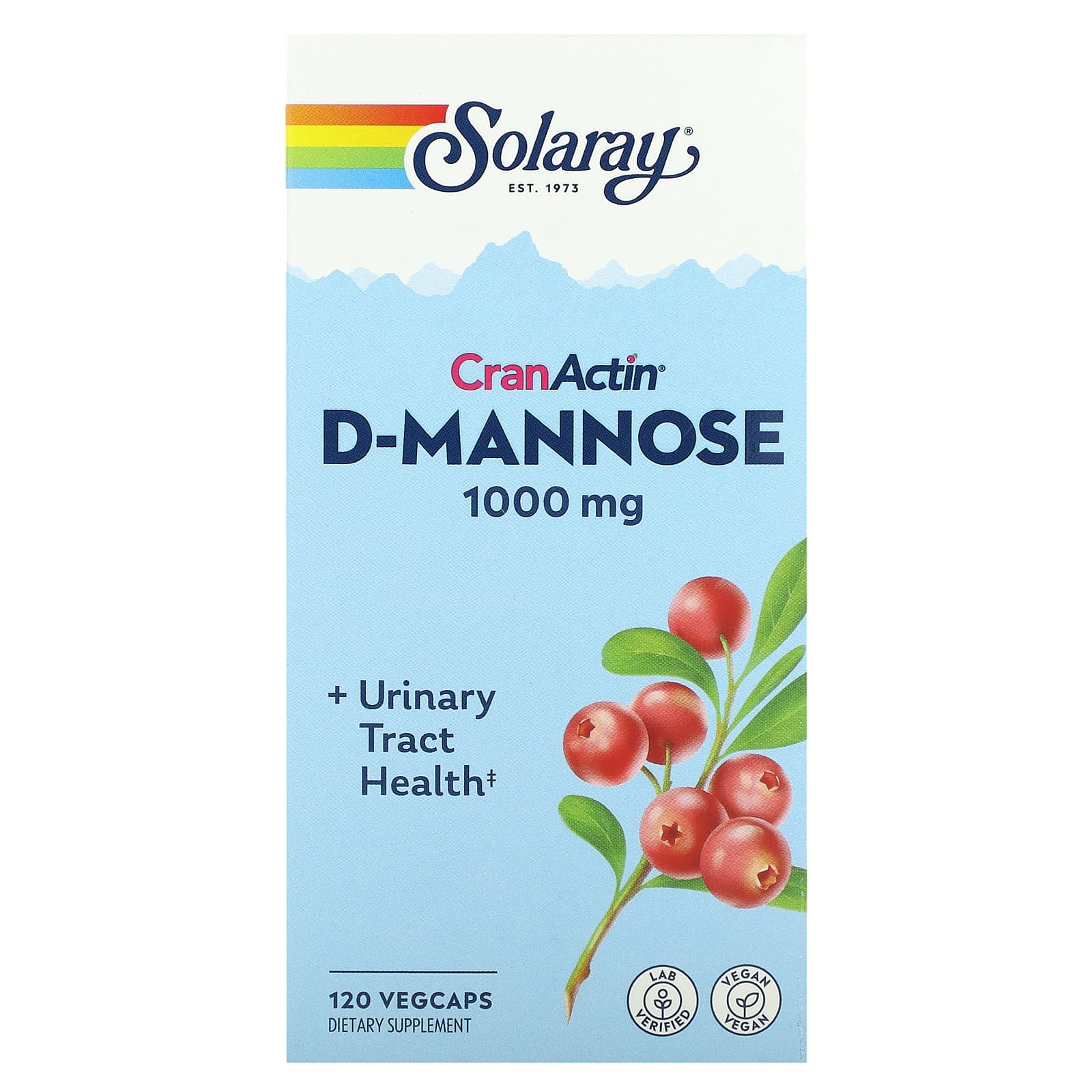 Solaray, D-Mannose with CranActin, Urinary Tract Health, 120 VegCaps UPC 076280633498 | HiLife Vitamins