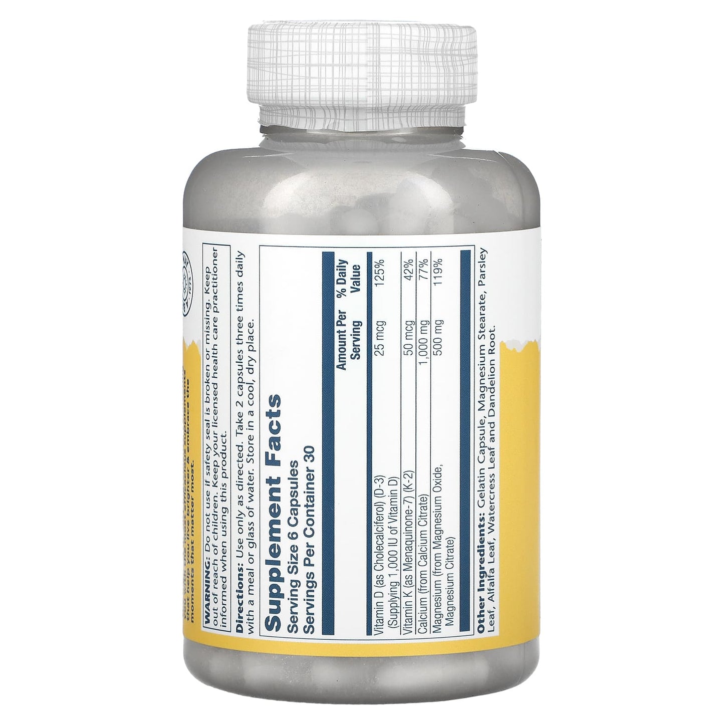 Solaray, Cal-Mag Citrate 2:1 w/D-3 & K-2, 180 Capsules UPC 076280648843 | HiLife Vitamins