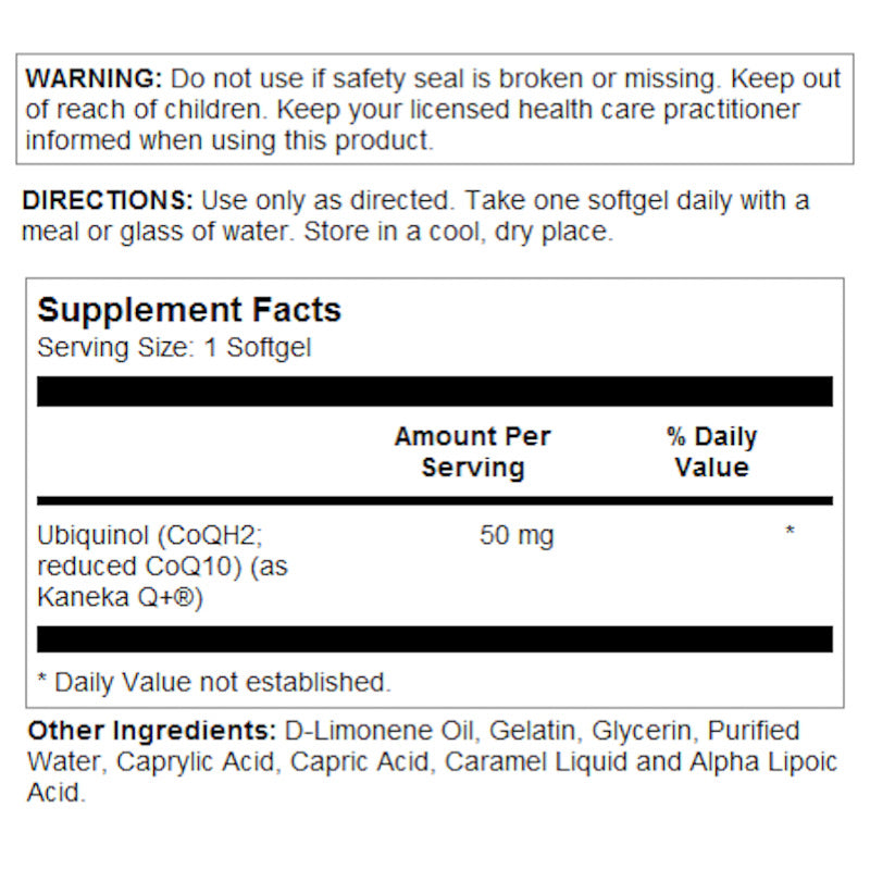 Solaray, Ubiquinol CoQ-10 50 mg, 30 Softgels UPC 076280676891 | HiLife Vitamins