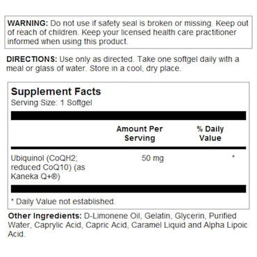 Solaray, Ubiquinol CoQ-10 50 mg, 30 Softgels UPC 076280676891 | HiLife Vitamins