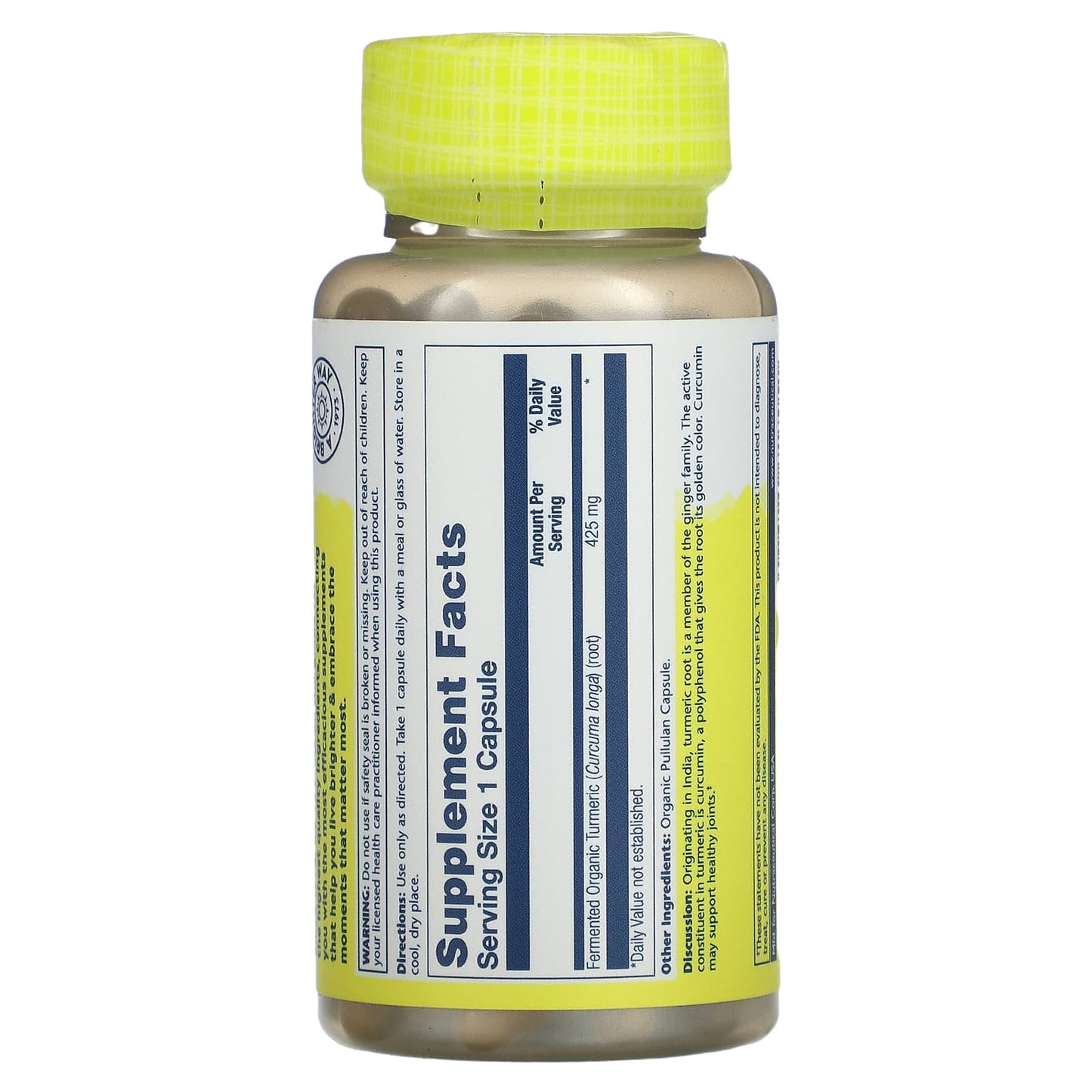 Solaray, Organically Grown Fermented Turmeric Root, 100 VegCaps UPC 076280717051 | HiLife Vitamins