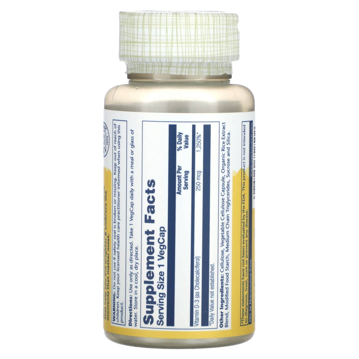 Solaray, High Potency Vitamin D-3, 250 mcg, 60 VegCaps UPC 076280752502 | HiLife Vitamins